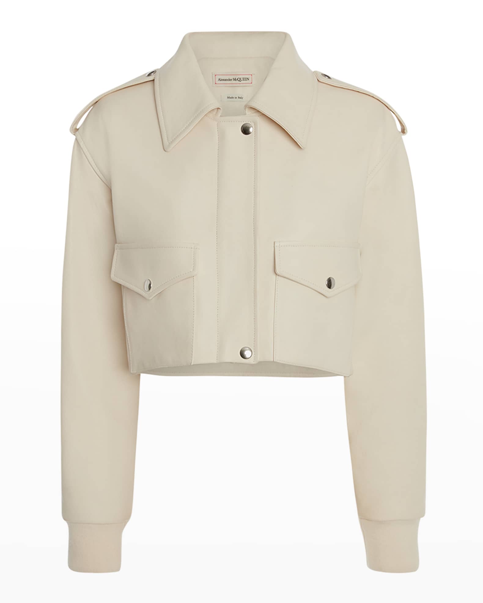 Alexander McQueen Crop Leather Utility Jacket | Neiman Marcus