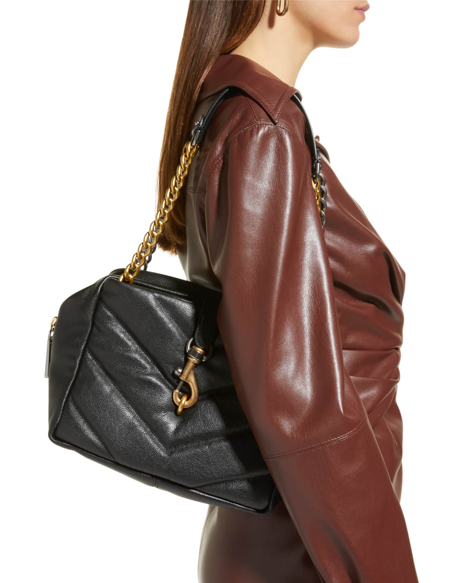Rebecca Minkoff Edie Two-Tone Chain Leather Shoulder Bag | Neiman Marcus