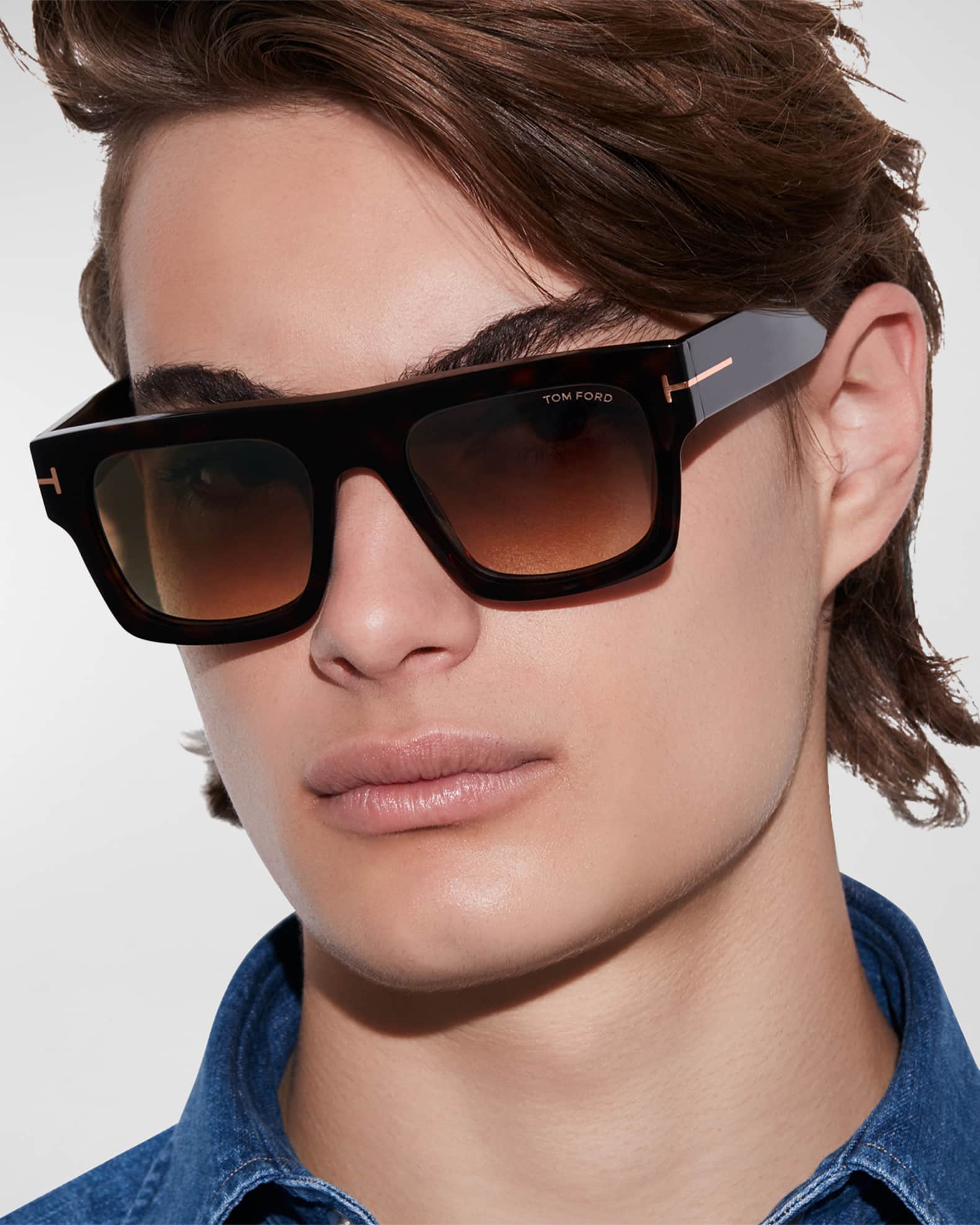 Men's Fausto M T-Logo Square Flat-Top Sunglasses 1