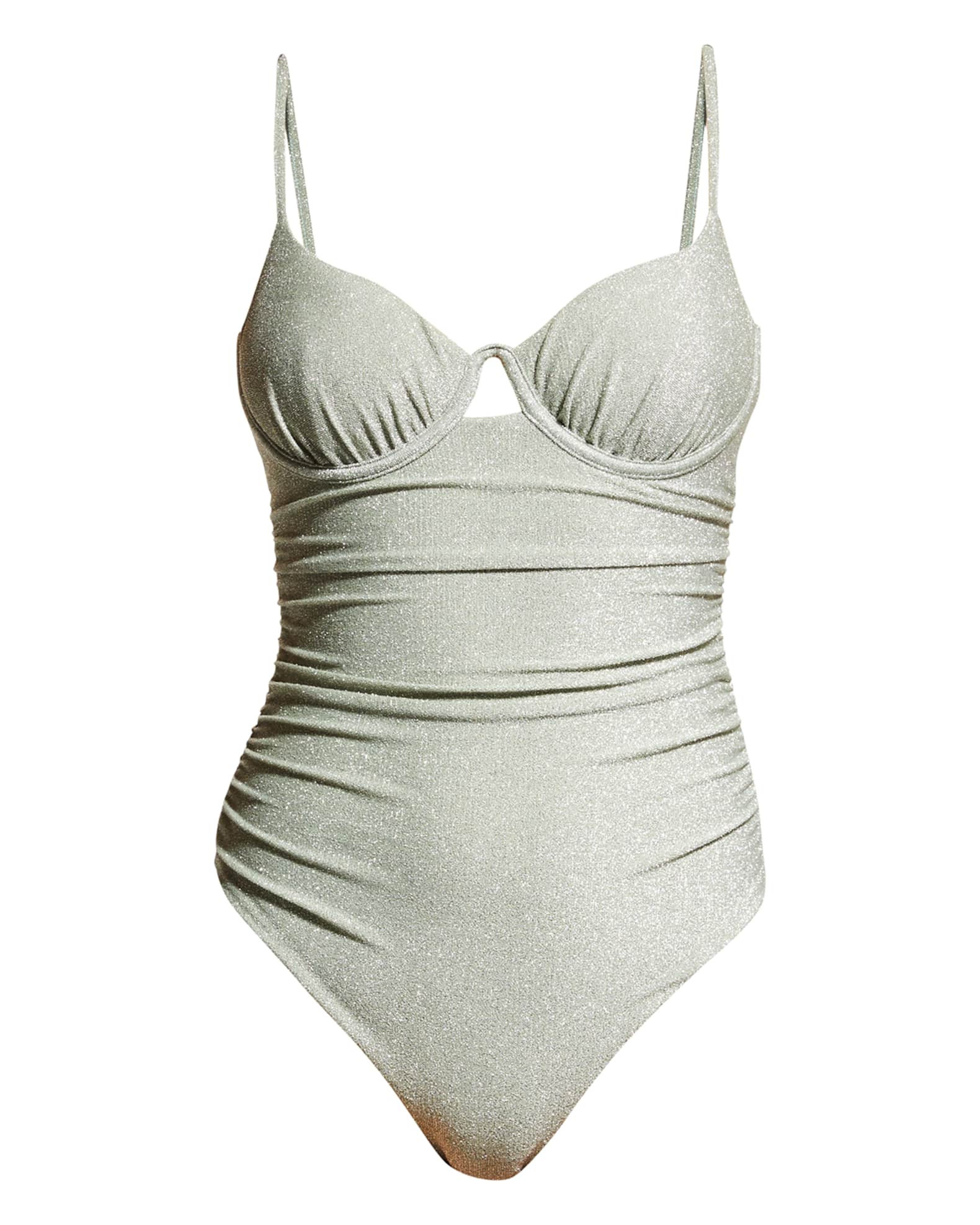 Jonathan Simkhai Laine Metallic Ruched One Piece Swimsuit Neiman Marcus
