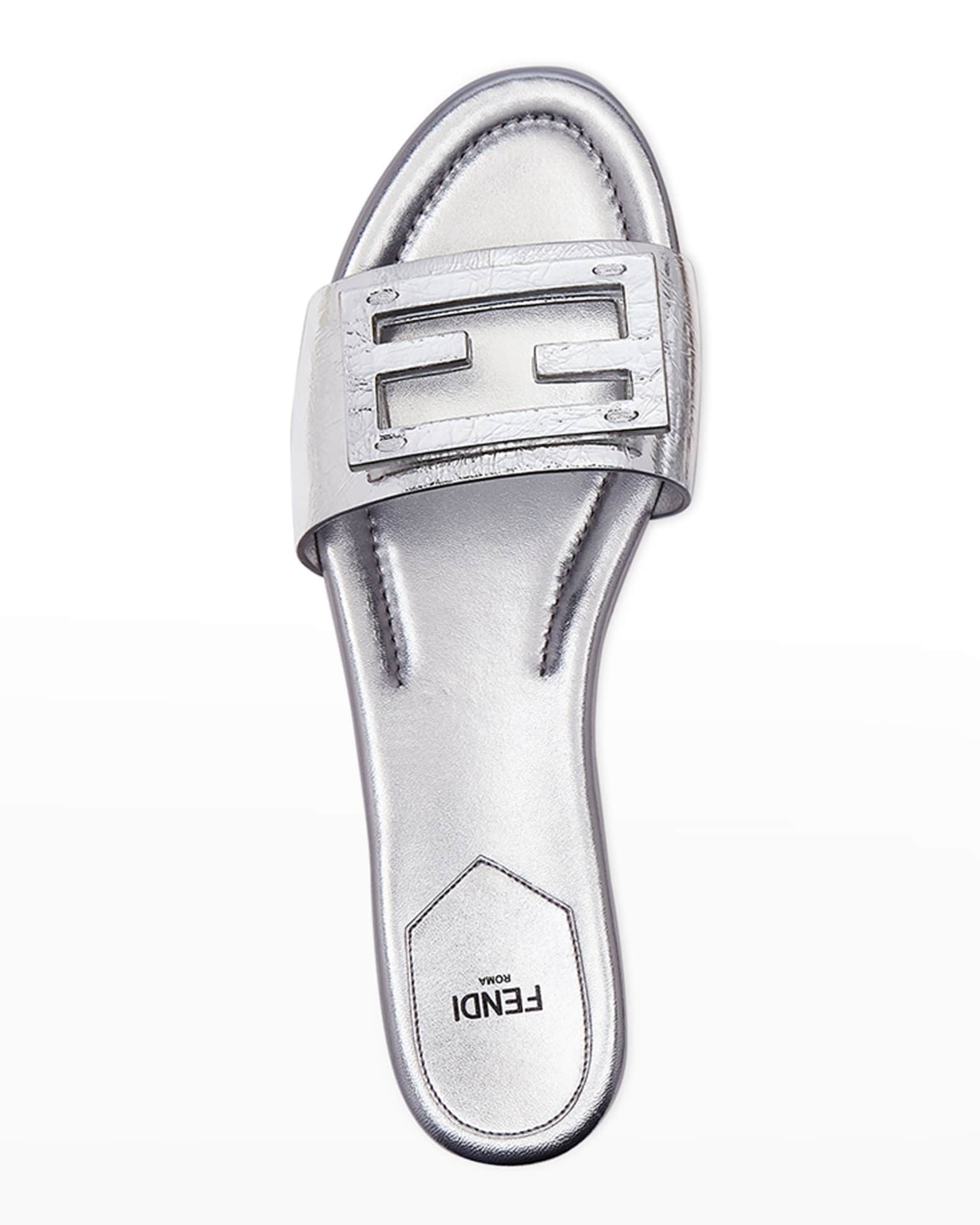 Fendi FF Tube Metallic Medallion Flat Sandals Neiman Marcus