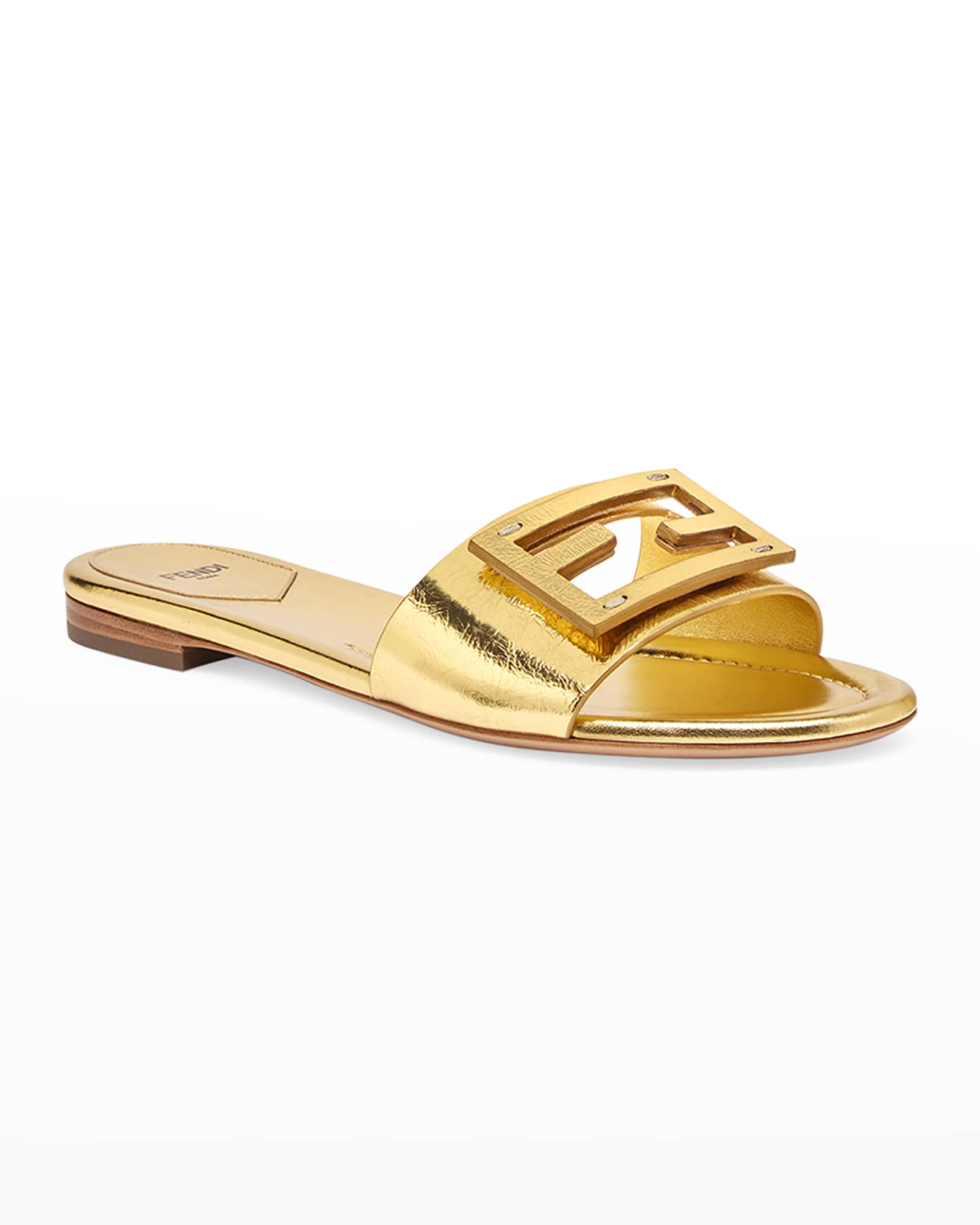 Fendi FF Tube Metallic Medallion Flat Sandals | Neiman Marcus
