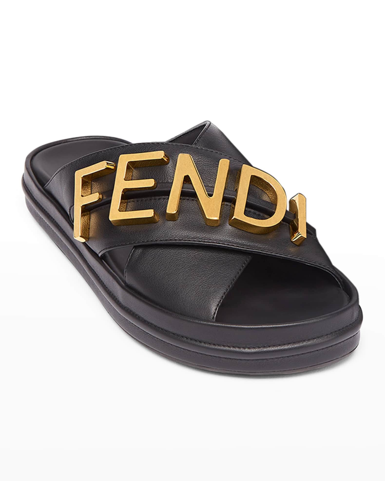 Fendi Logo Letter Crisscross Slide Sandals | Neiman Marcus