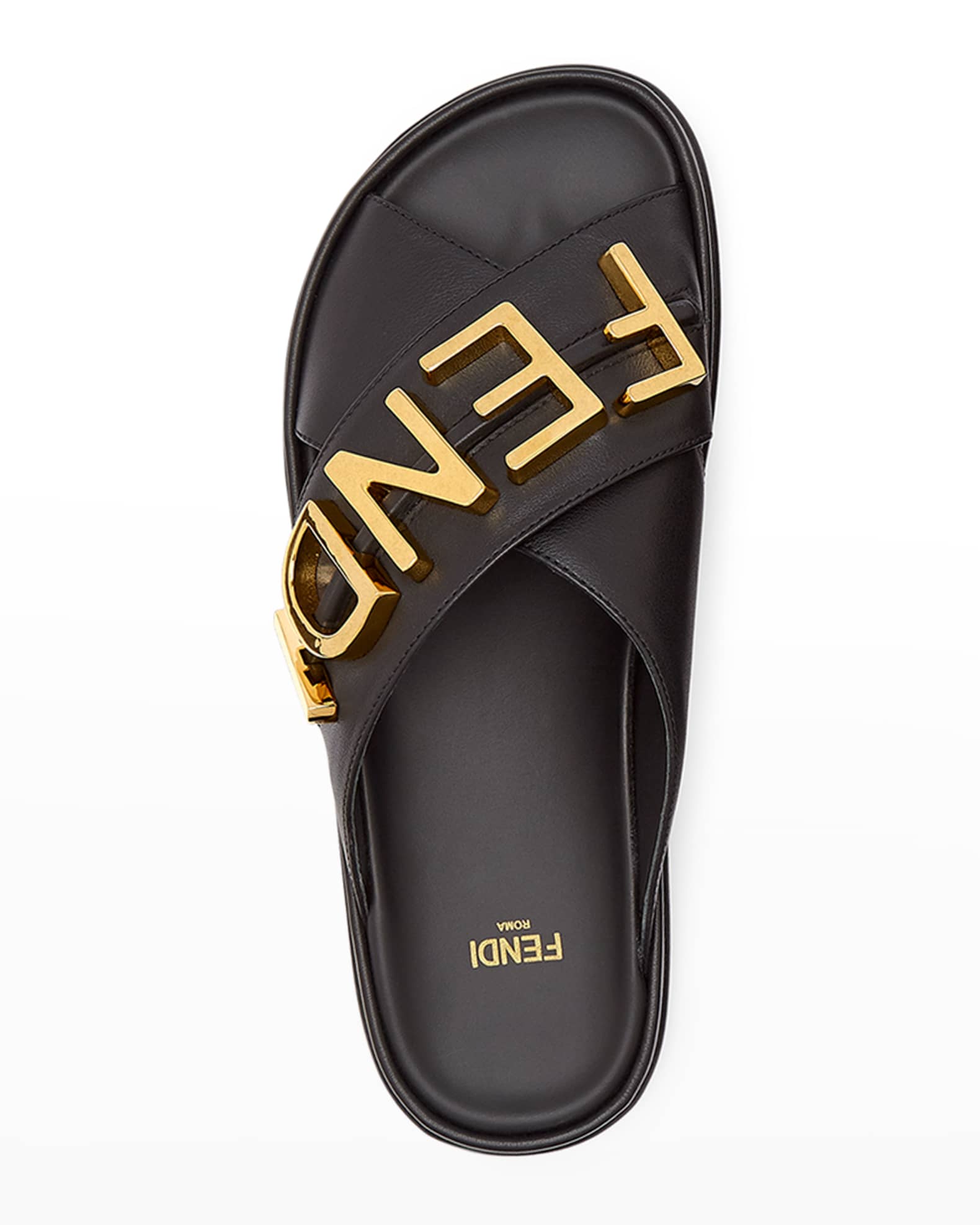 Fendi Logo Letter Crisscross Slide Sandals | Neiman Marcus