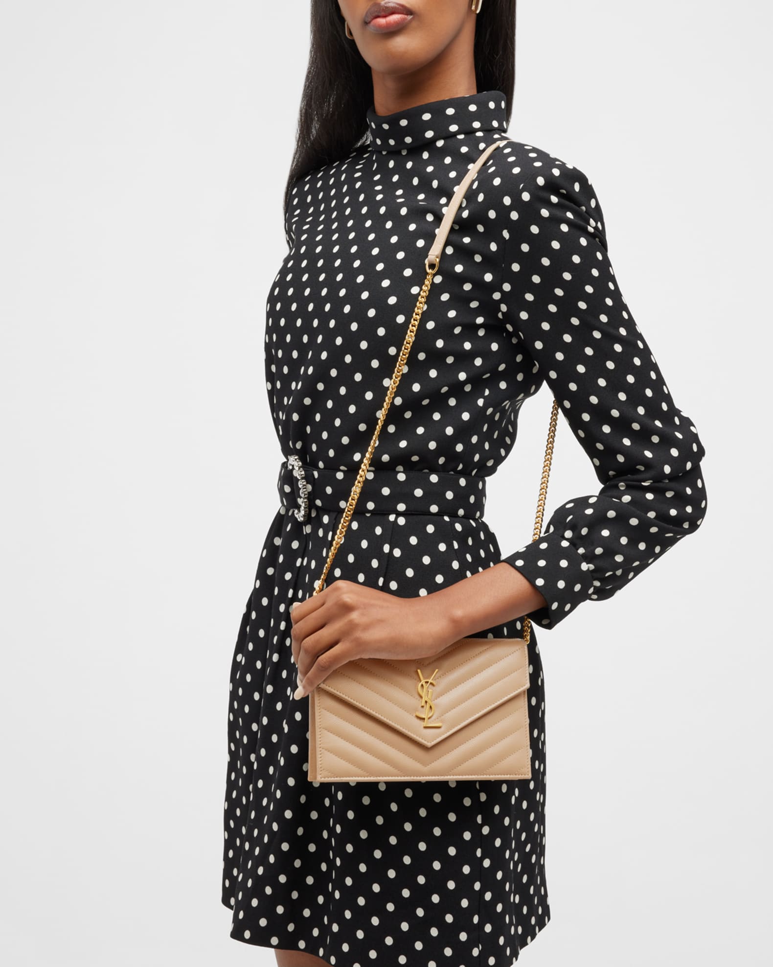 Saint Laurent Small YSL Envelope Flap Wallet on Chain Neiman Marcus