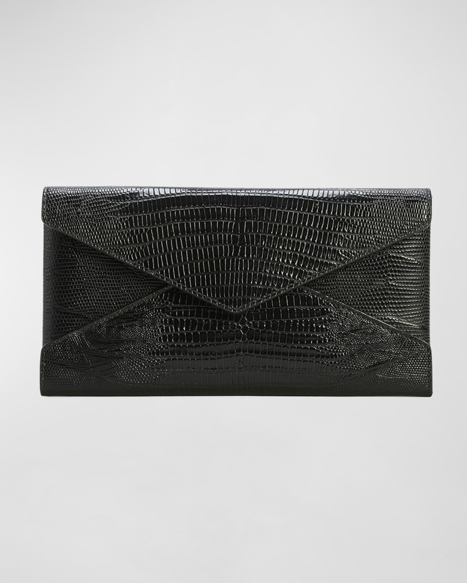 Saint Laurent Paloma Envelope Lizard-Embossed Clutch Bag | Neiman Marcus