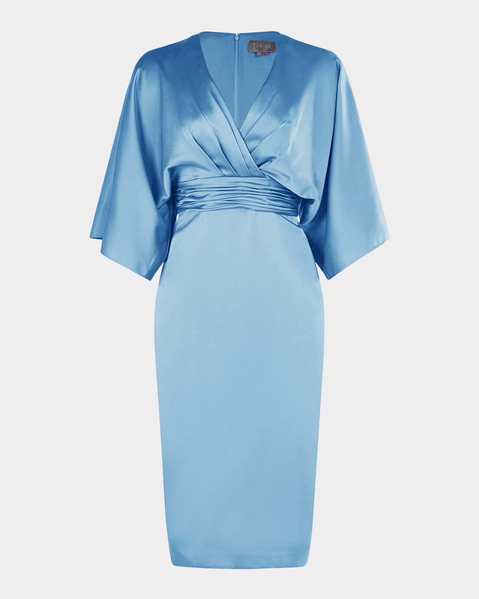 Theia Kimono-Sleeve Satin Cocktail Dress | Neiman Marcus