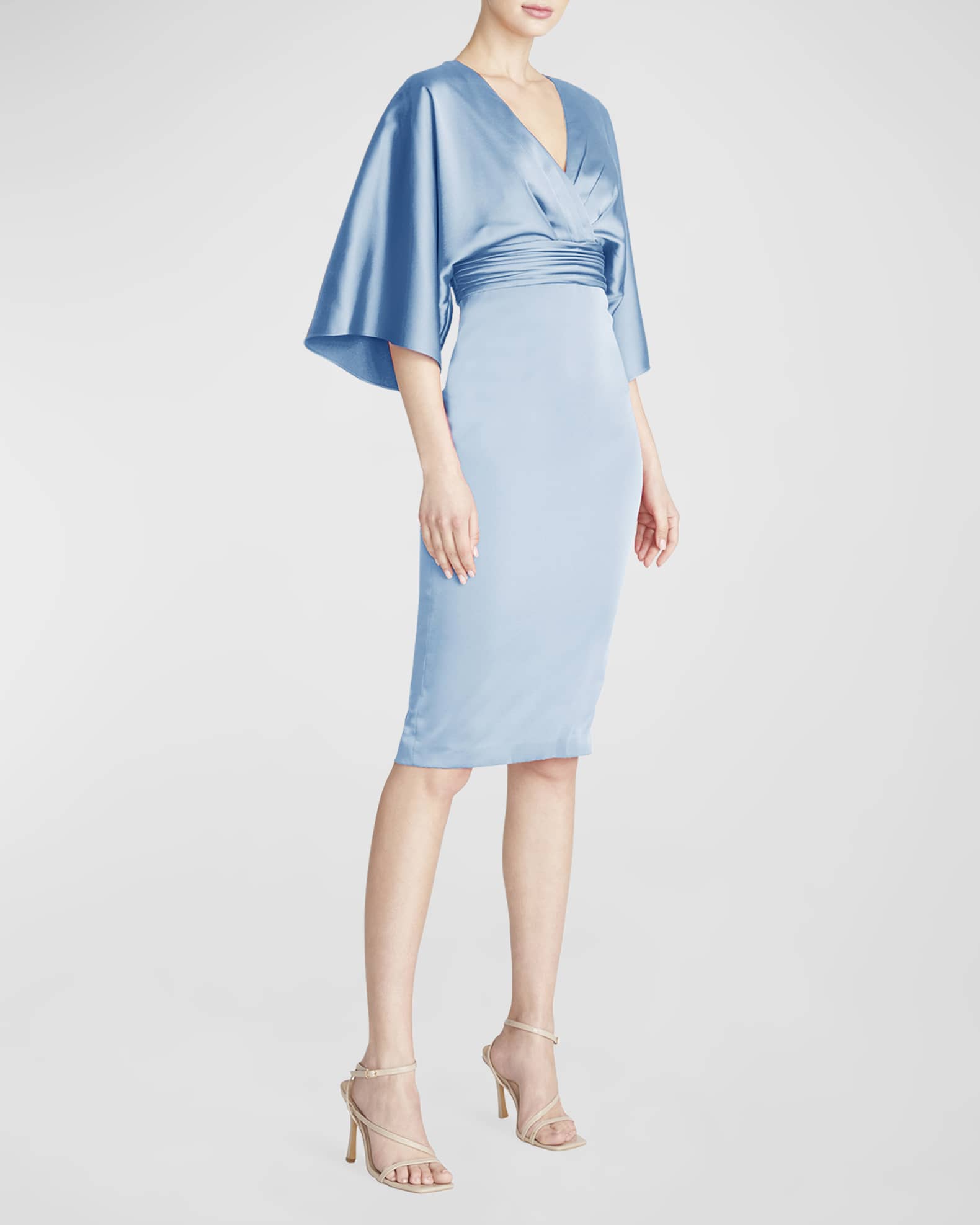 Theia Kimono-Sleeve Satin Cocktail Dress | Neiman Marcus