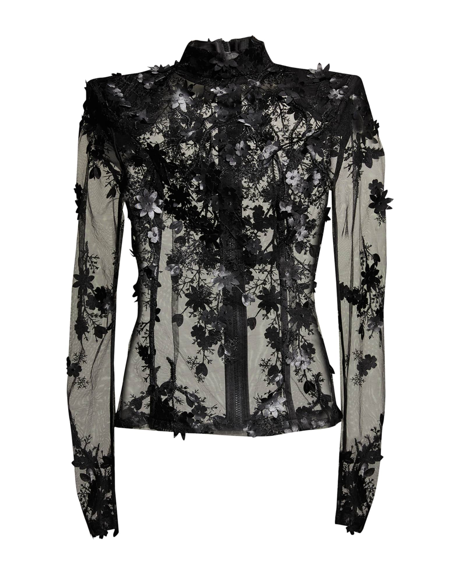 ZHIVAGO Mulwala Sheer Lace and Flower Applique Top | Neiman Marcus