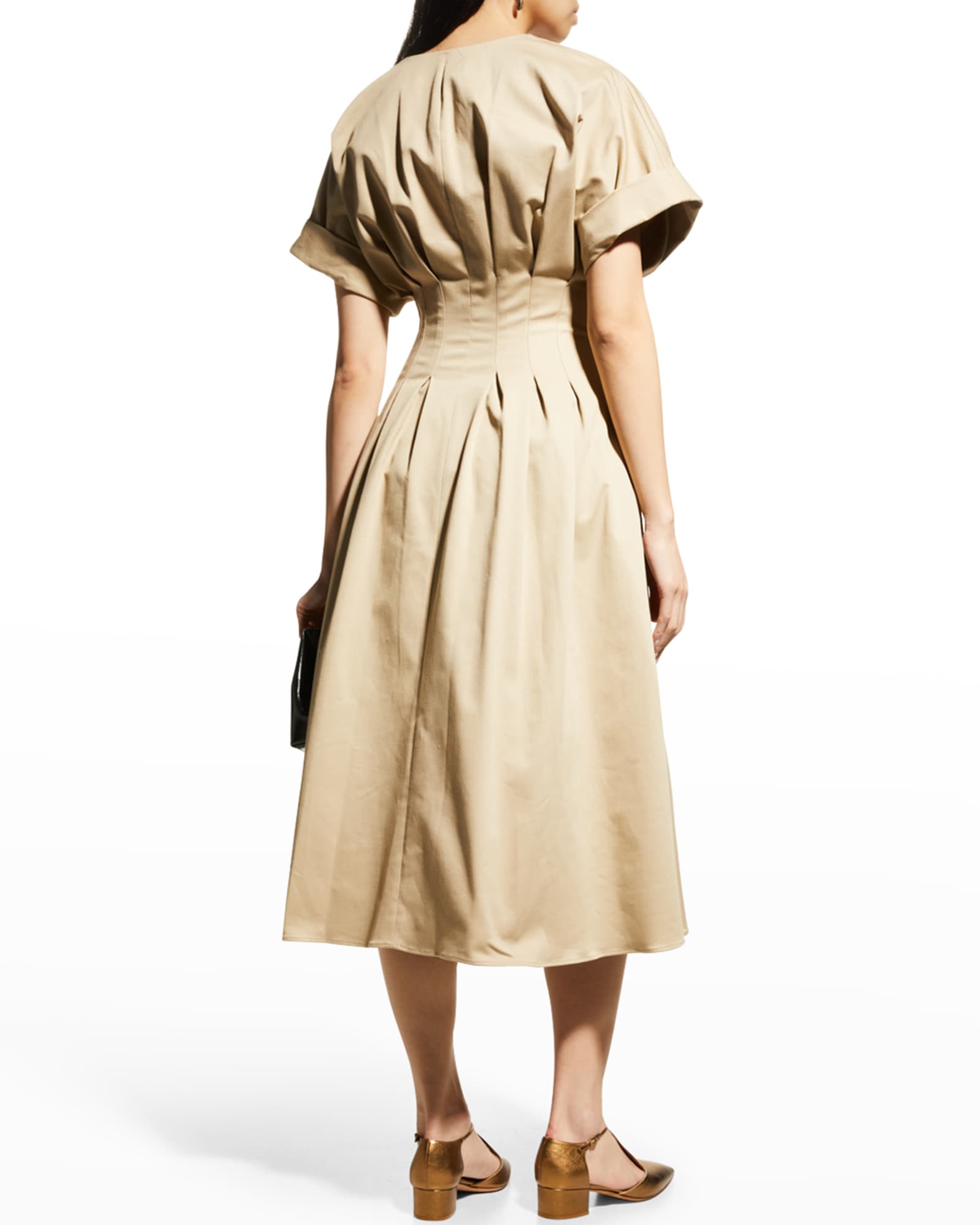 Carolina Herrera Pleated Collarless Midi Shirtdress | Neiman Marcus