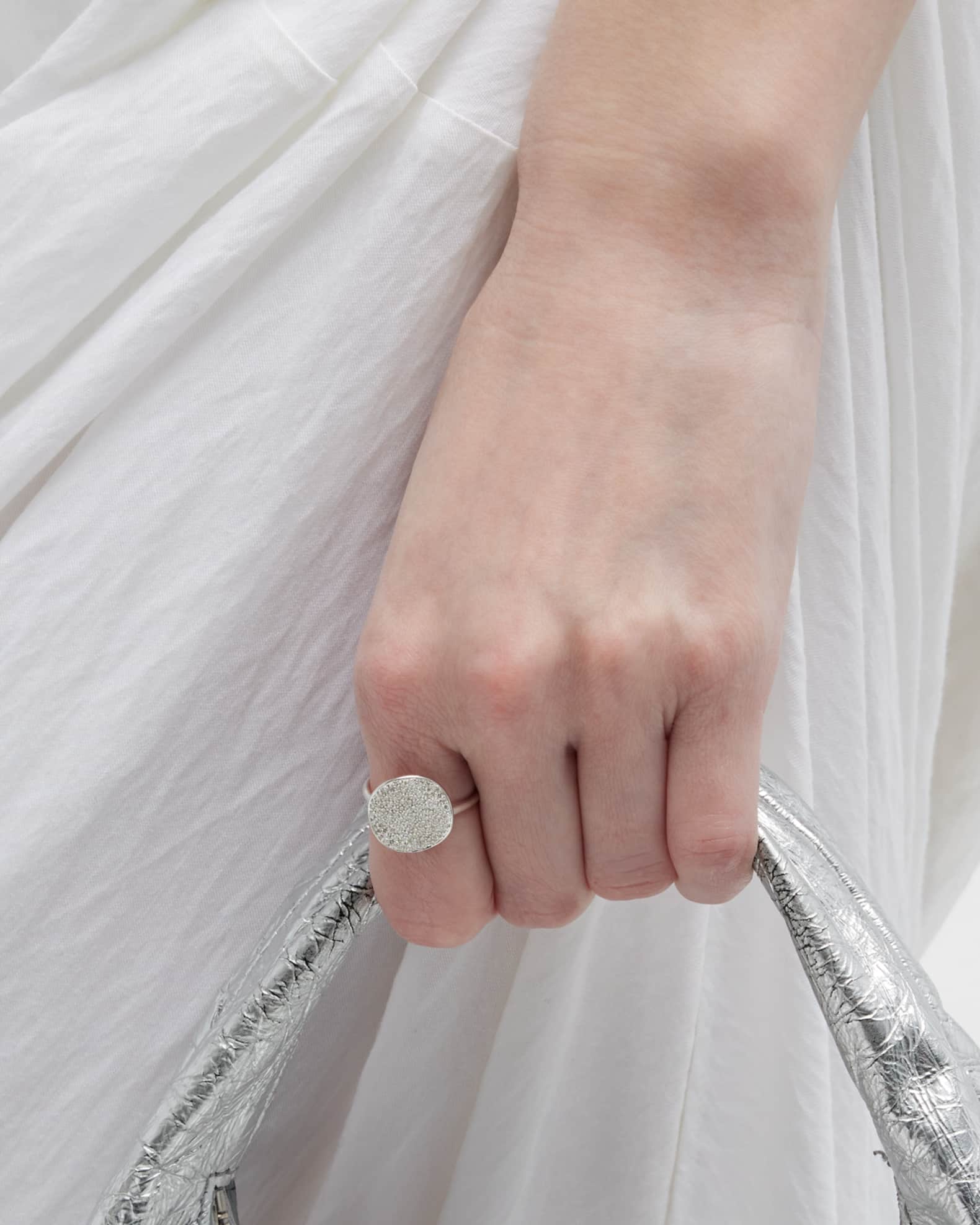Medium Flower Disc Ring in Sterling Silver with Diamonds  1