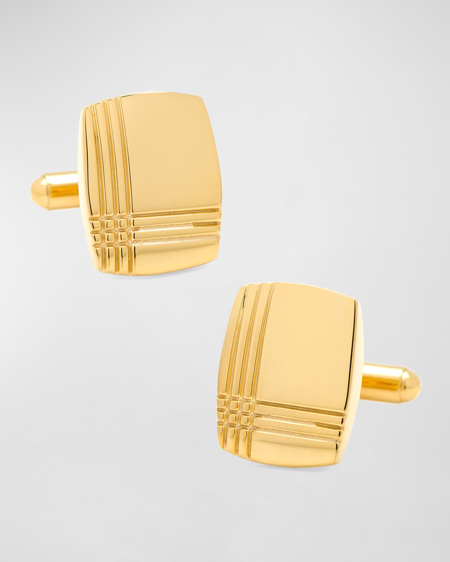 Stainless Steel Gold Tartan Plaid Cufflinks 0