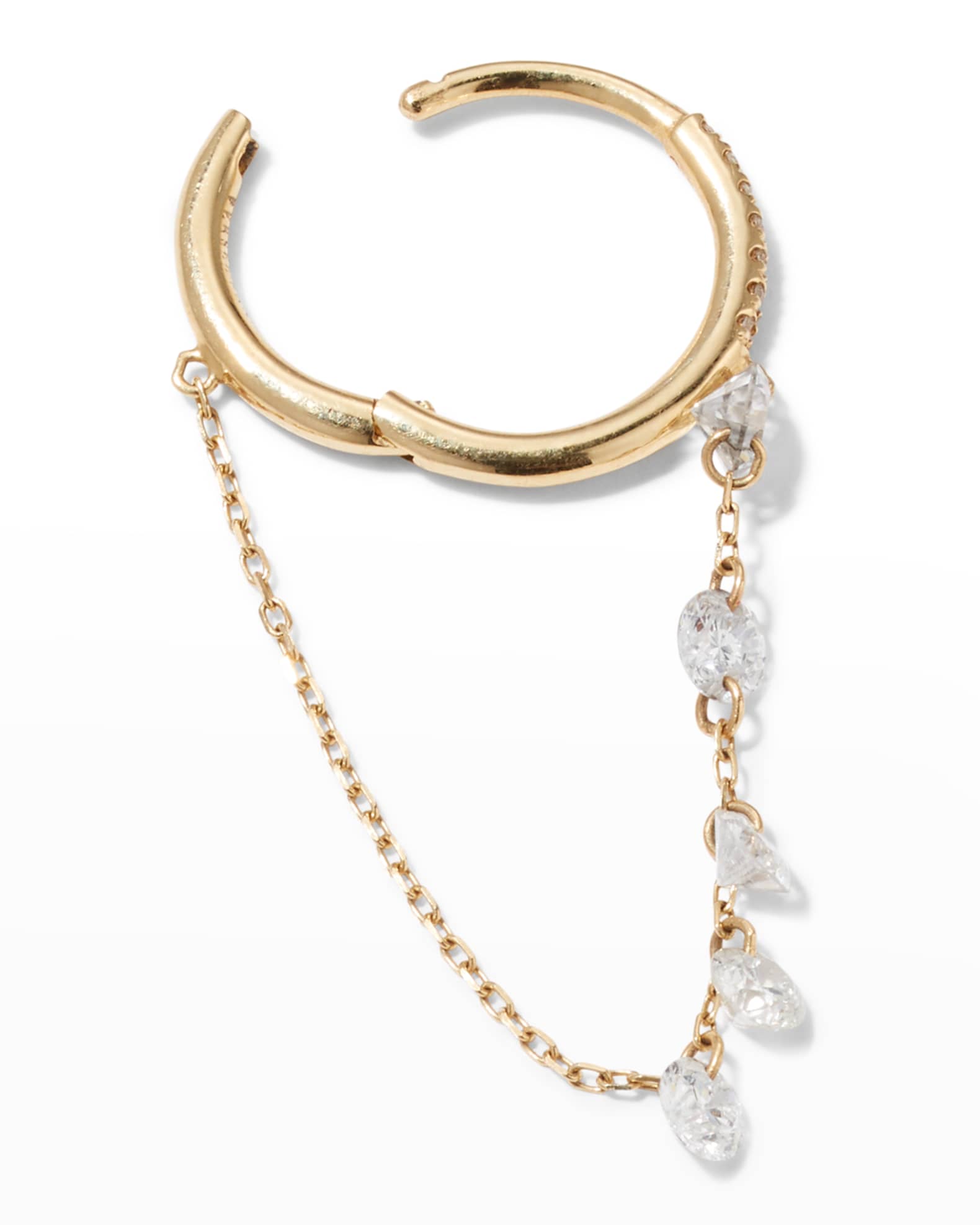 Persee Five Diamond Drop Small Pave Hoop Earring, Single Neiman Marcus