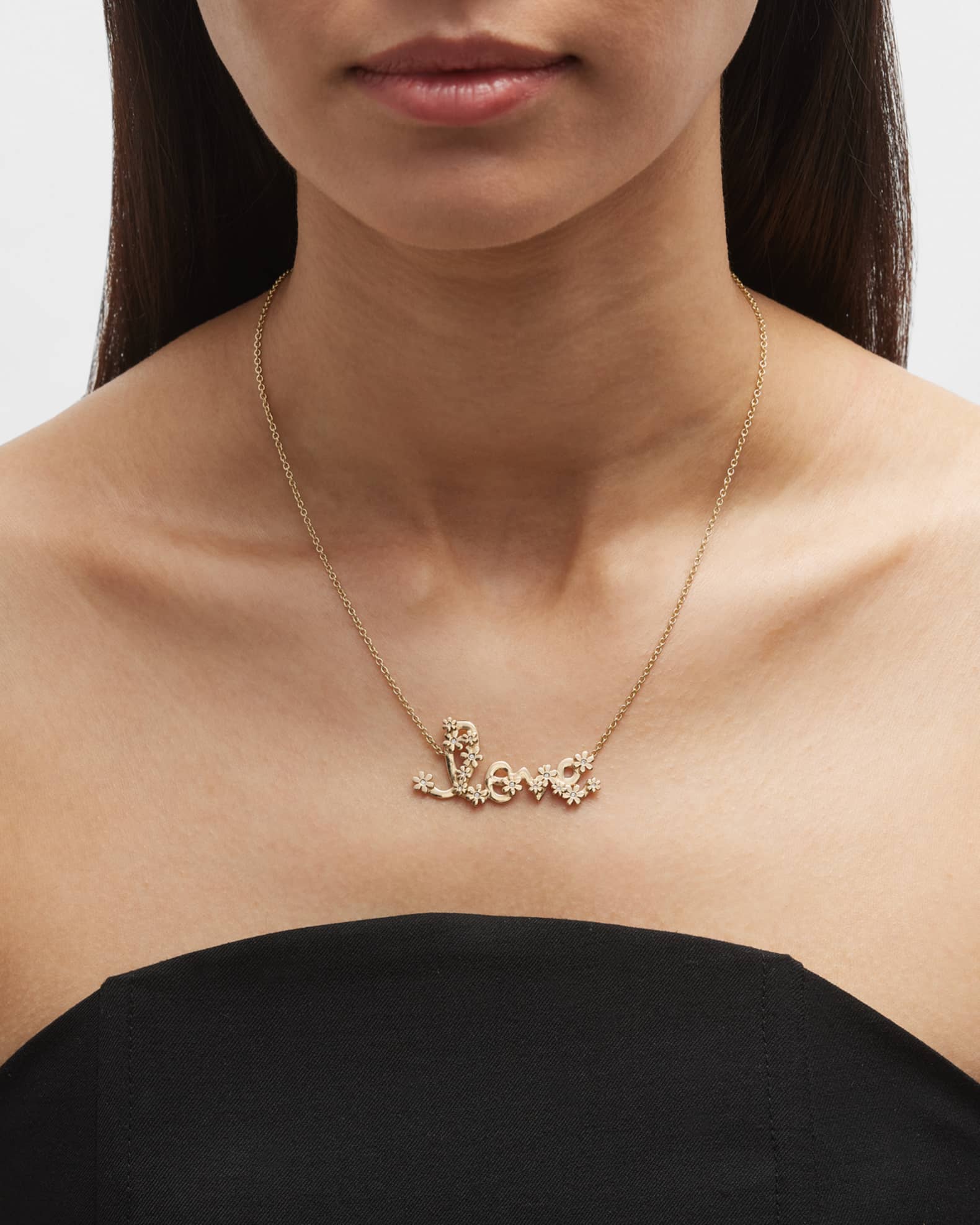 Sydney Evan 14K Gold Daisy Love Necklace with Diamonds Neiman Marcus