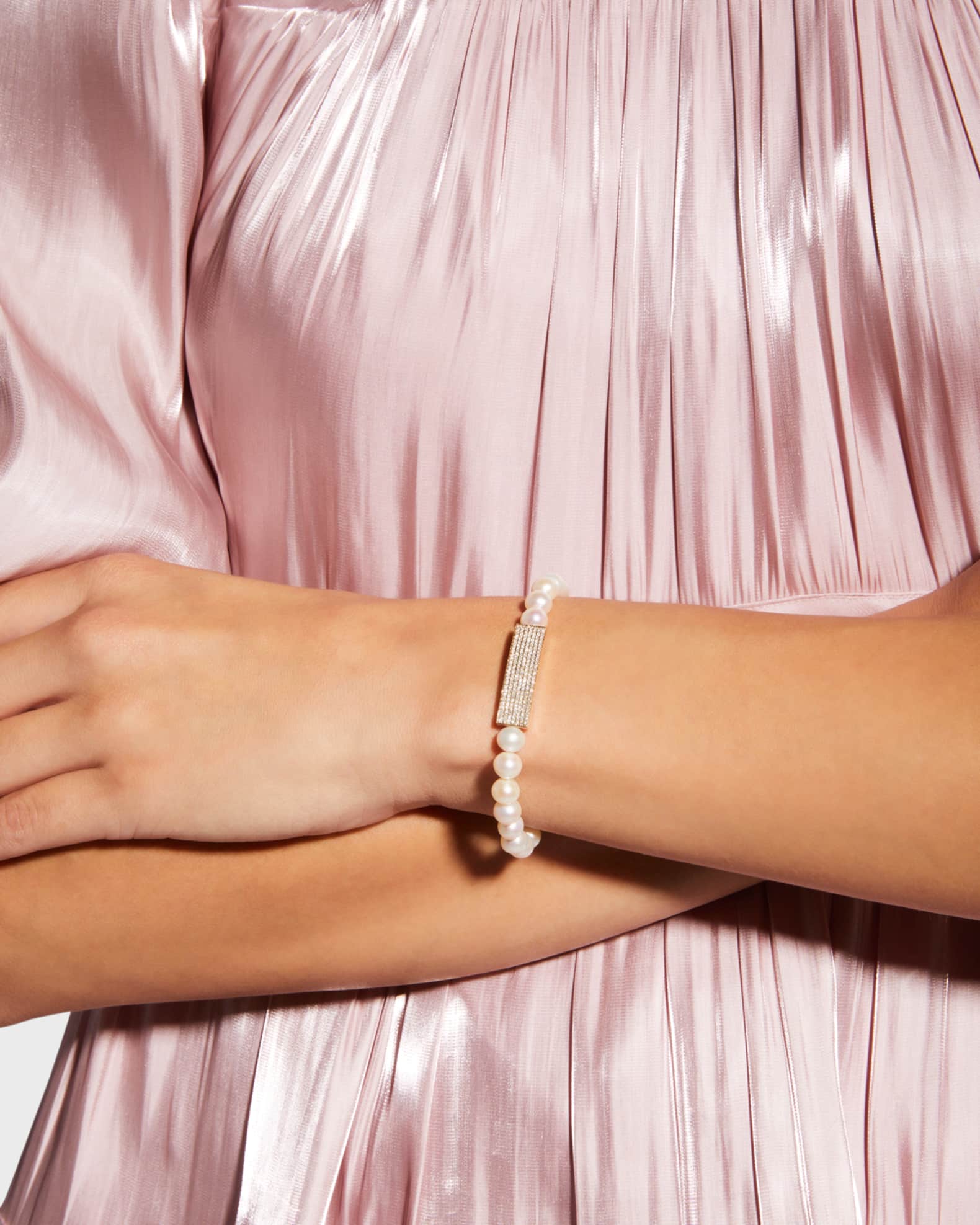 7mm Pearl Bracelet with Small Pave Rectangular Bead 1