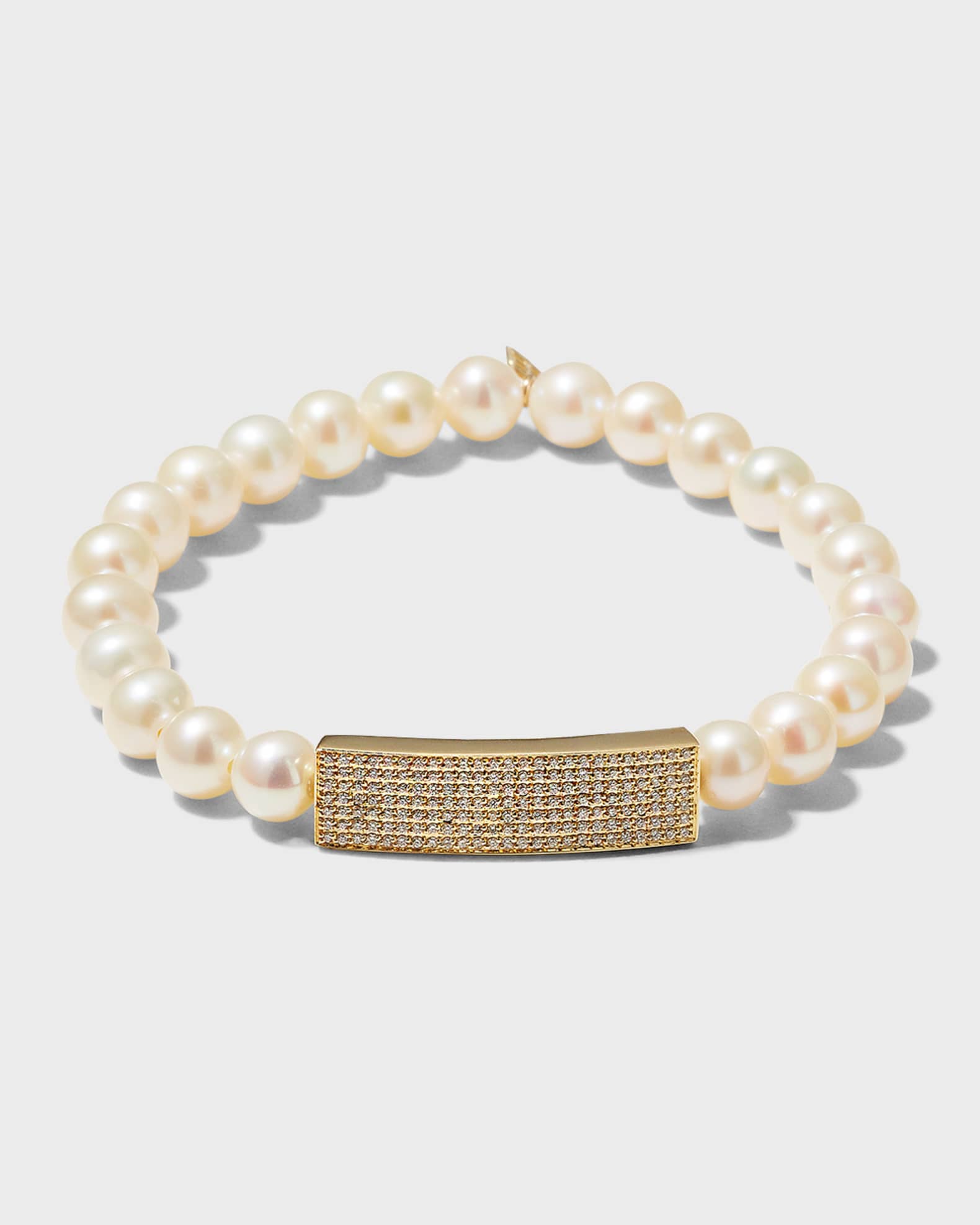 7mm Pearl Bracelet with Small Pave Rectangular Bead 0