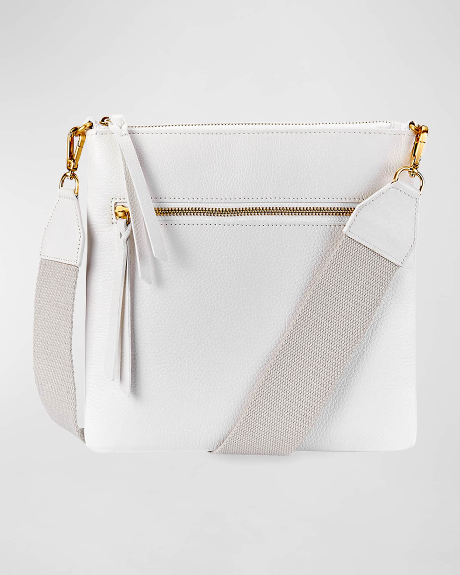 Gigi New York Kit Zip Pebble Leather Crossbody Bag White