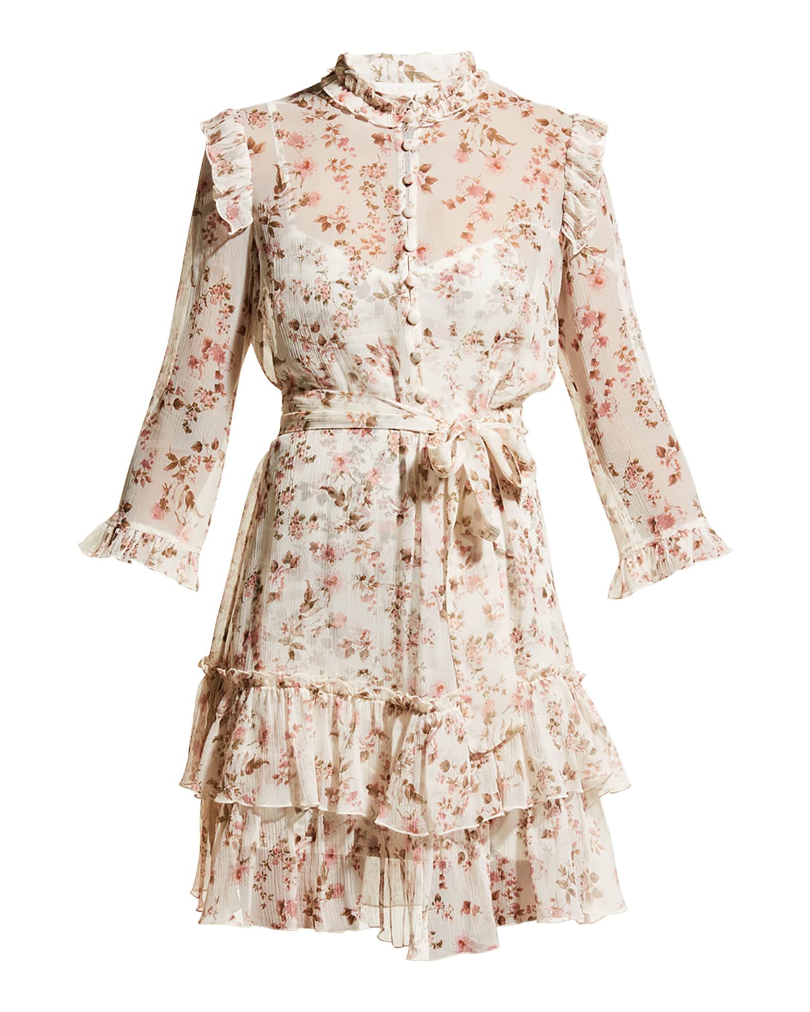 ALESSIA ZAMATTIO Cefalu Floral Silk Ruffled Mini Dress | Neiman Marcus