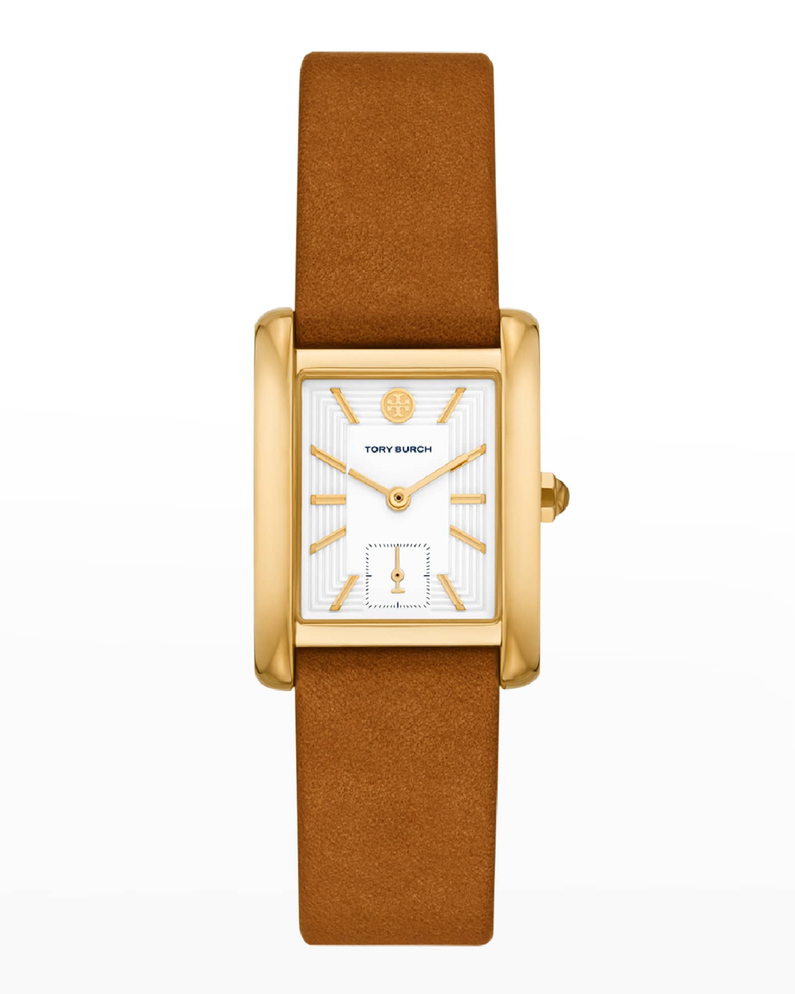 Tory Burch The Eleanor Watch with Luggage Leather Strap | Neiman Marcus