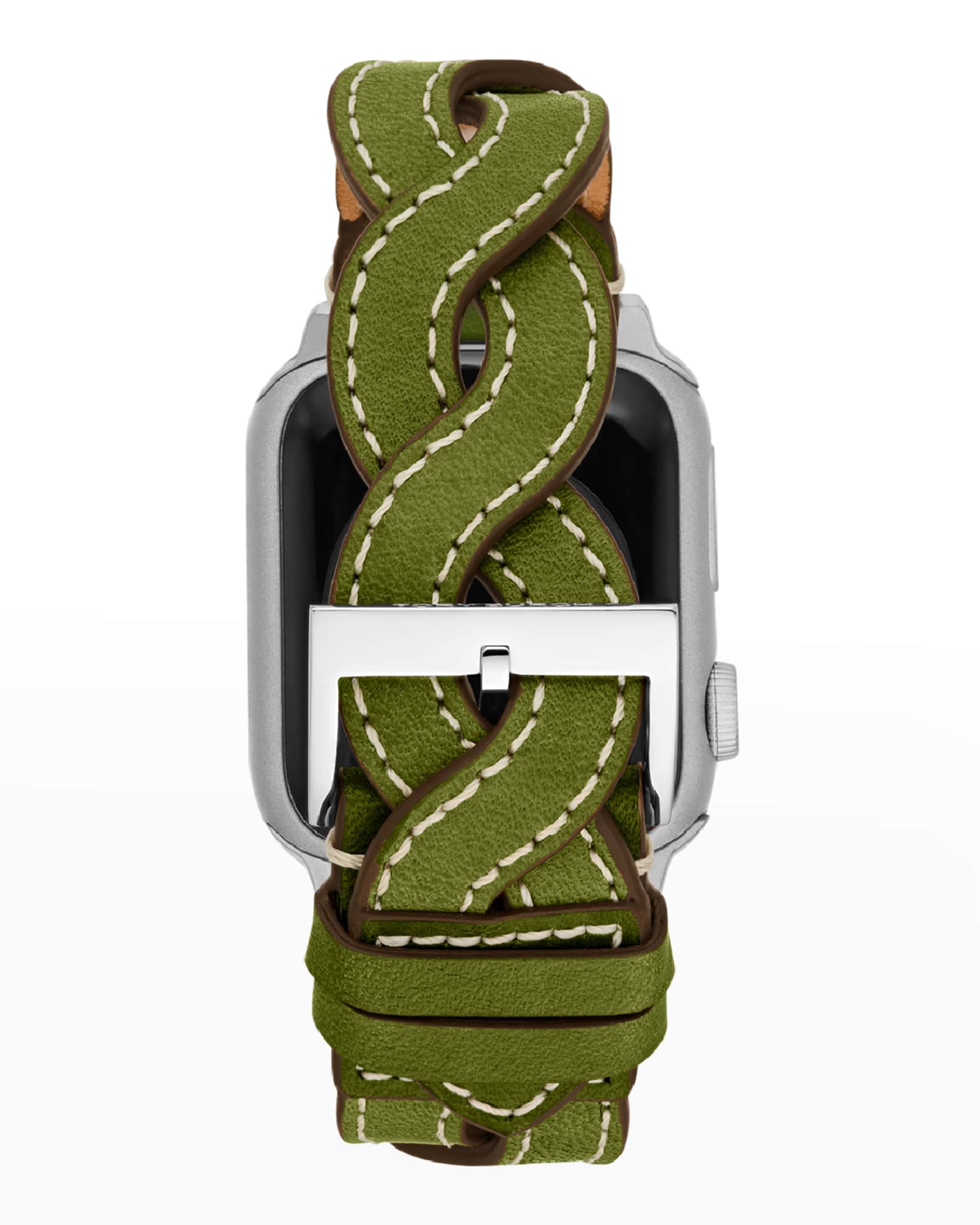 Tory Burch Braided Leather Apple Watch Band in Green, 3840mm Neiman