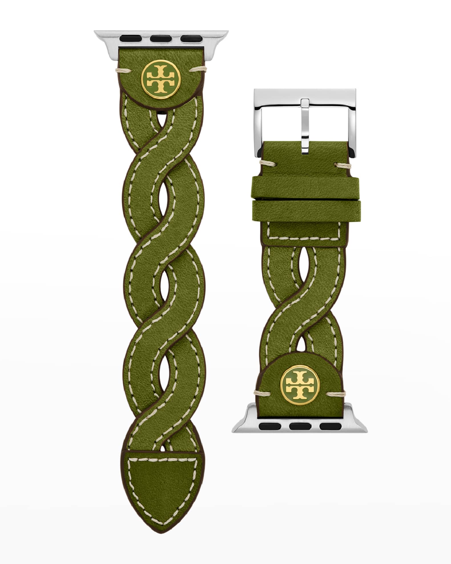 Tory Burch Braided Leather Apple Watch Band in Green, 3840mm Neiman