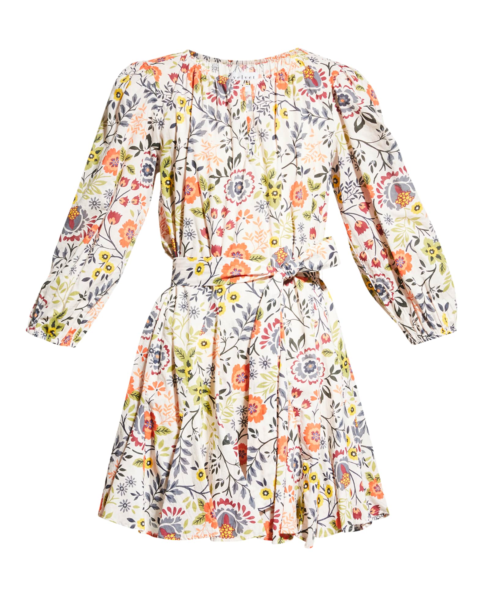 Velvet Keelin Fit-And-Flare Floral Printed Long-Puff Sleeve Mini Dress ...