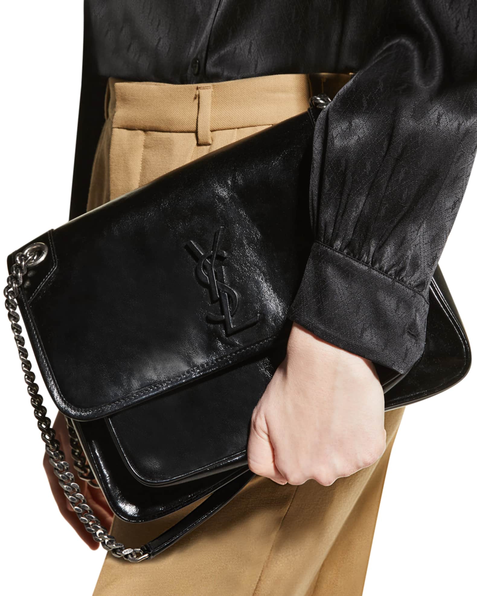 Saint Laurent Niki Medium Leather Chain Shoulder Bag