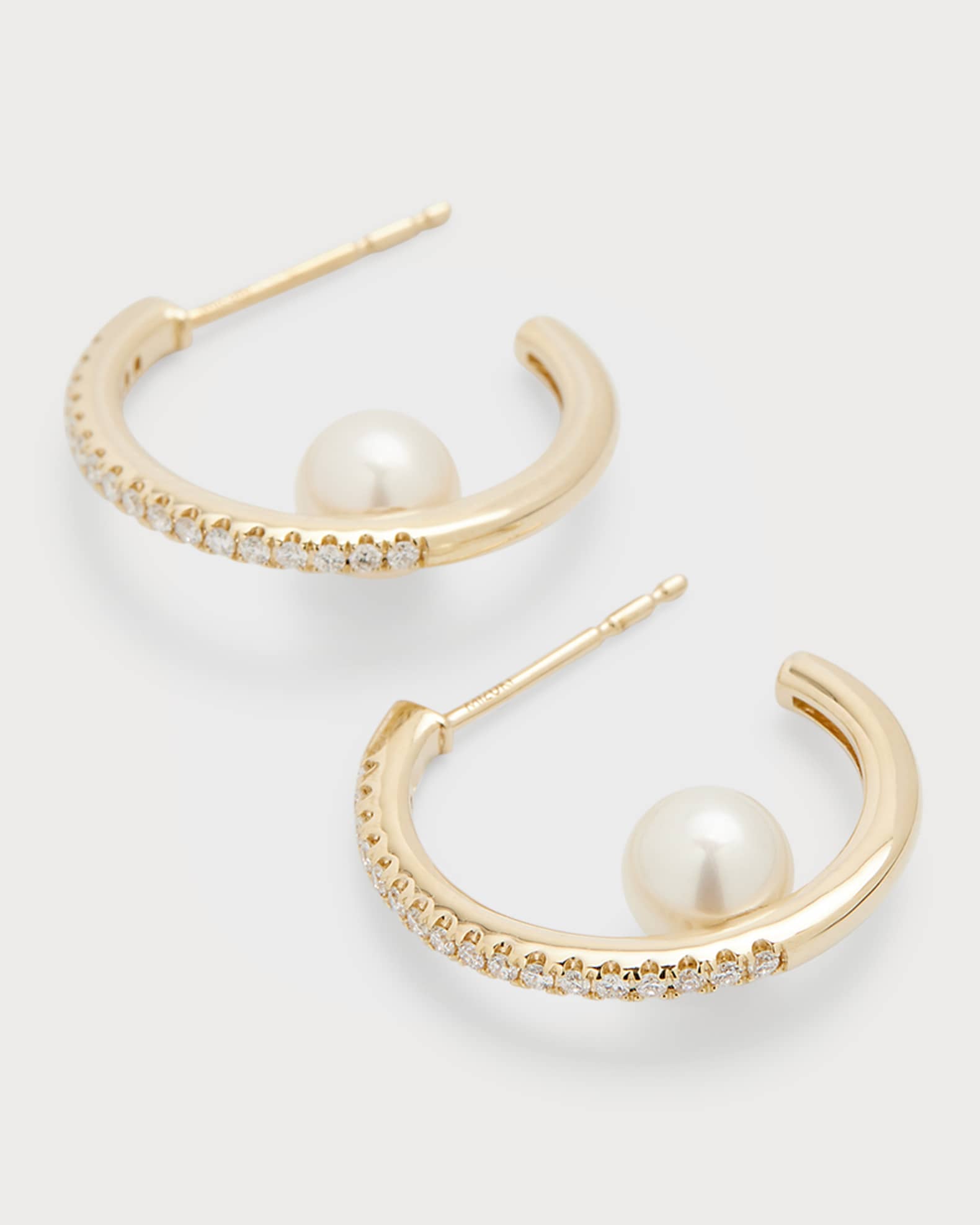 Pave Diamond Hoop Earrings with Freshwater Pearls 1