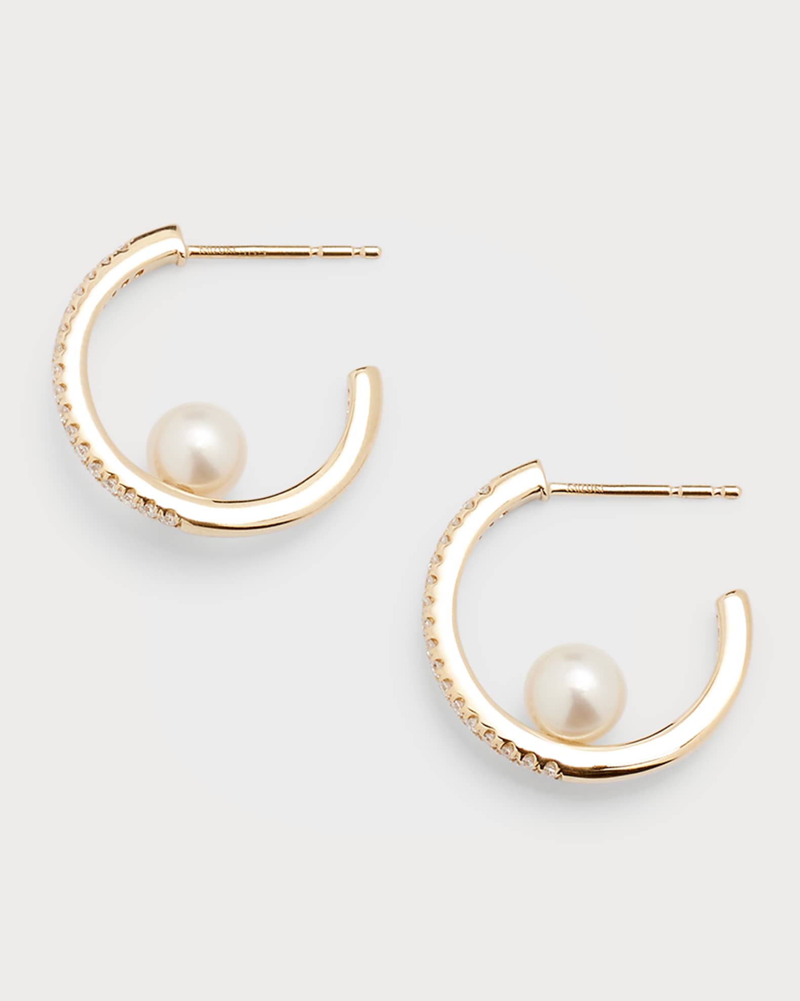 Pave Diamond Hoop Earrings with Freshwater Pearls 0