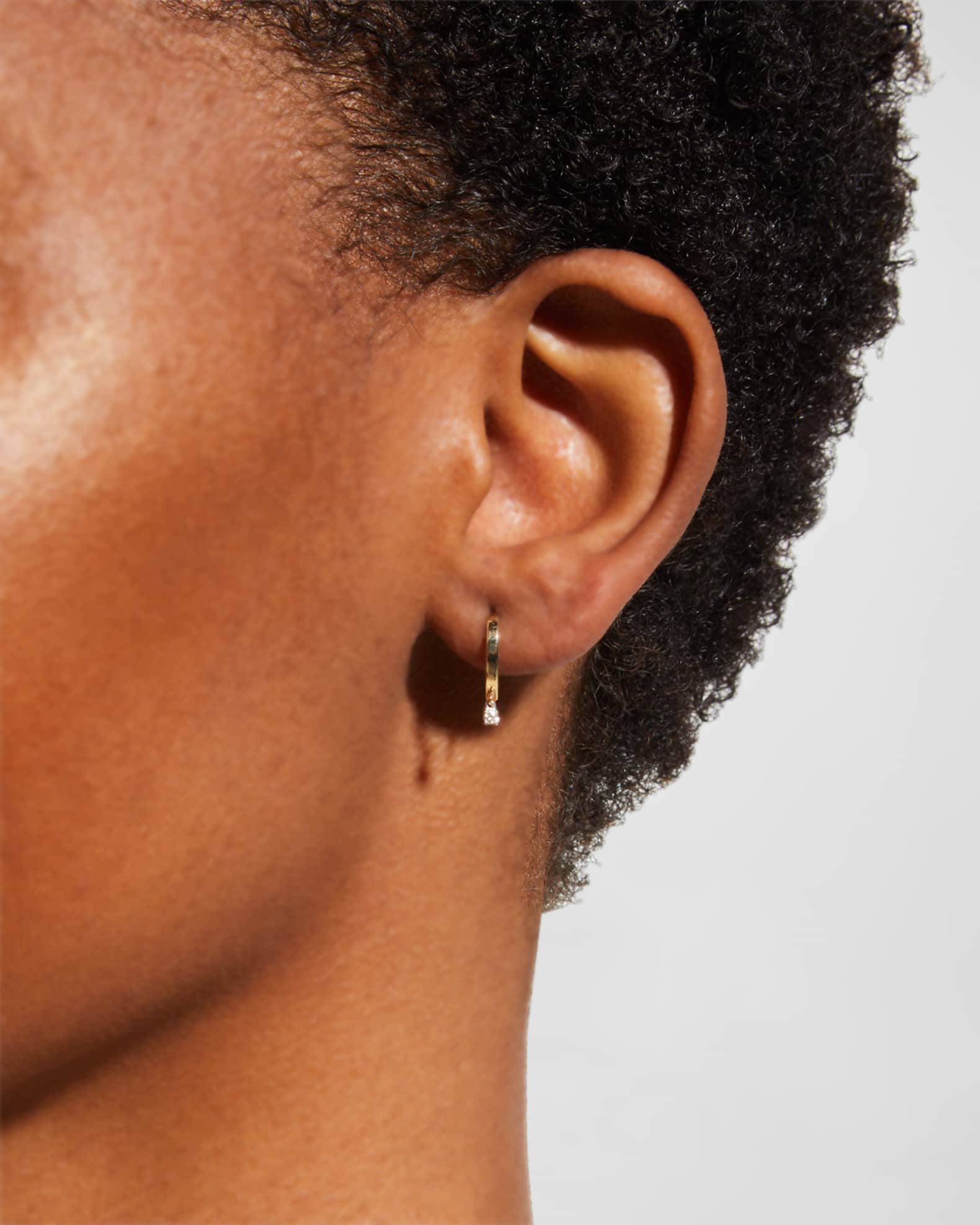 Mini Flat Hooked on Hoop Earrings with Dangle Diamonds 1