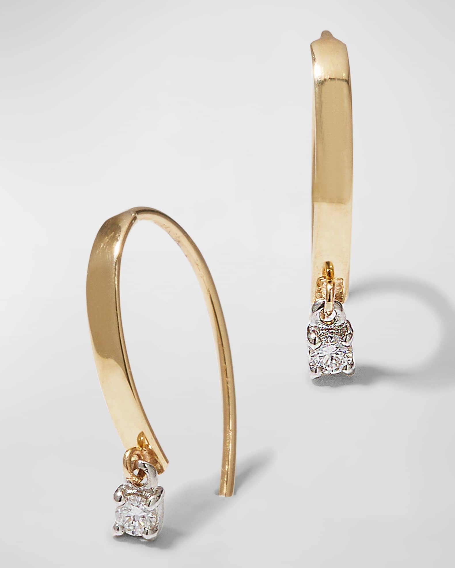 Mini Flat Hooked on Hoop Earrings with Dangle Diamonds 0