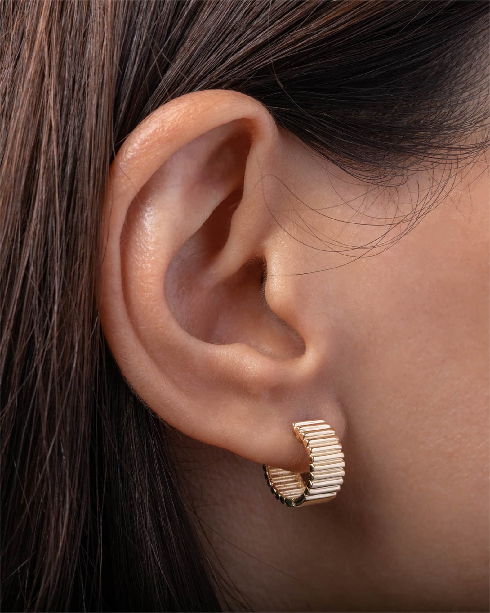 Yellow Gold Thick Notched Huggie Earrings 1