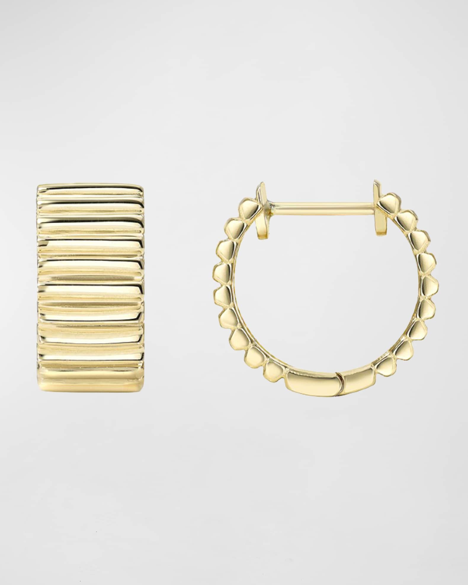 Yellow Gold Thick Notched Huggie Earrings 0