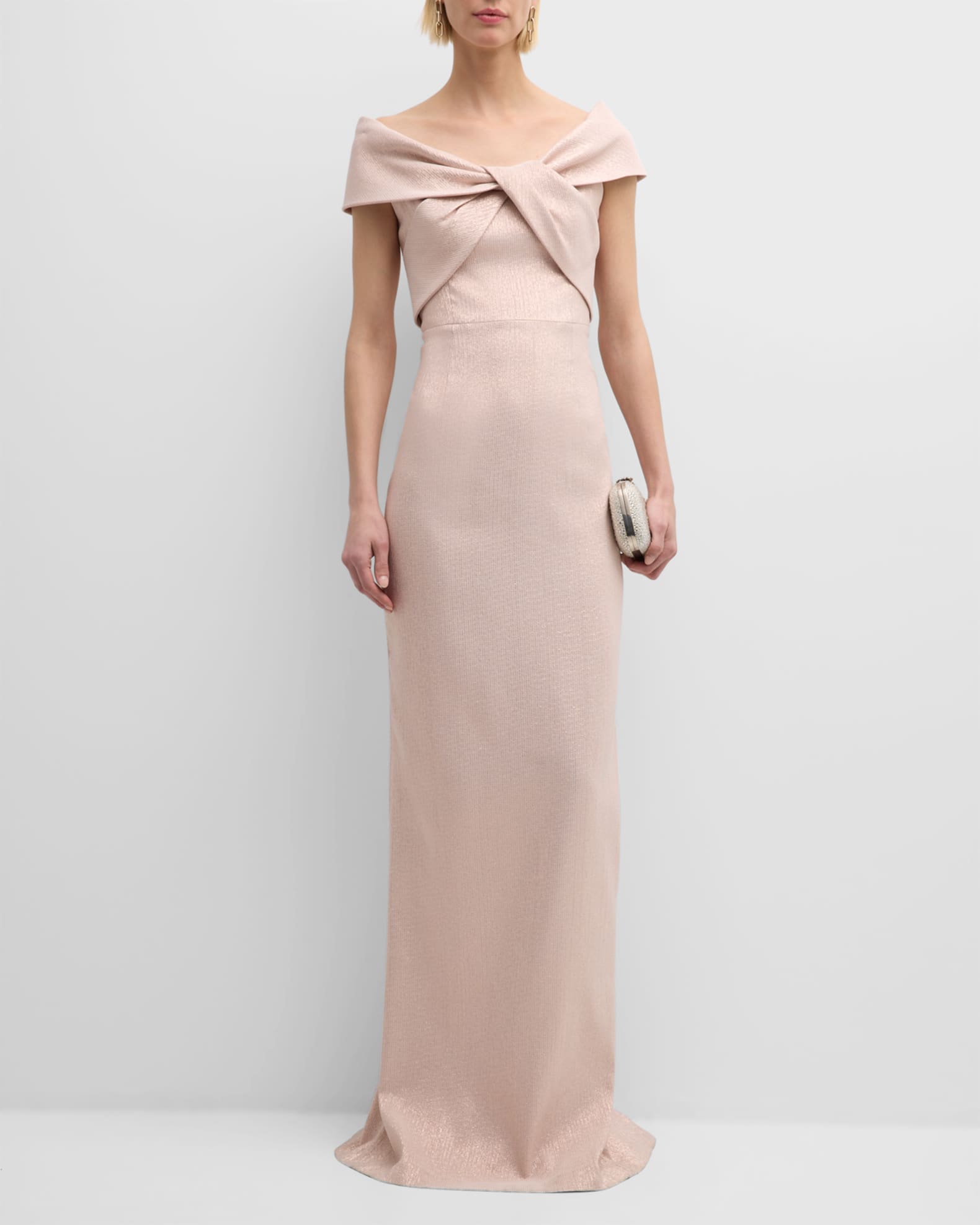 Jacquard Off-Shoulder Twist Gown 1