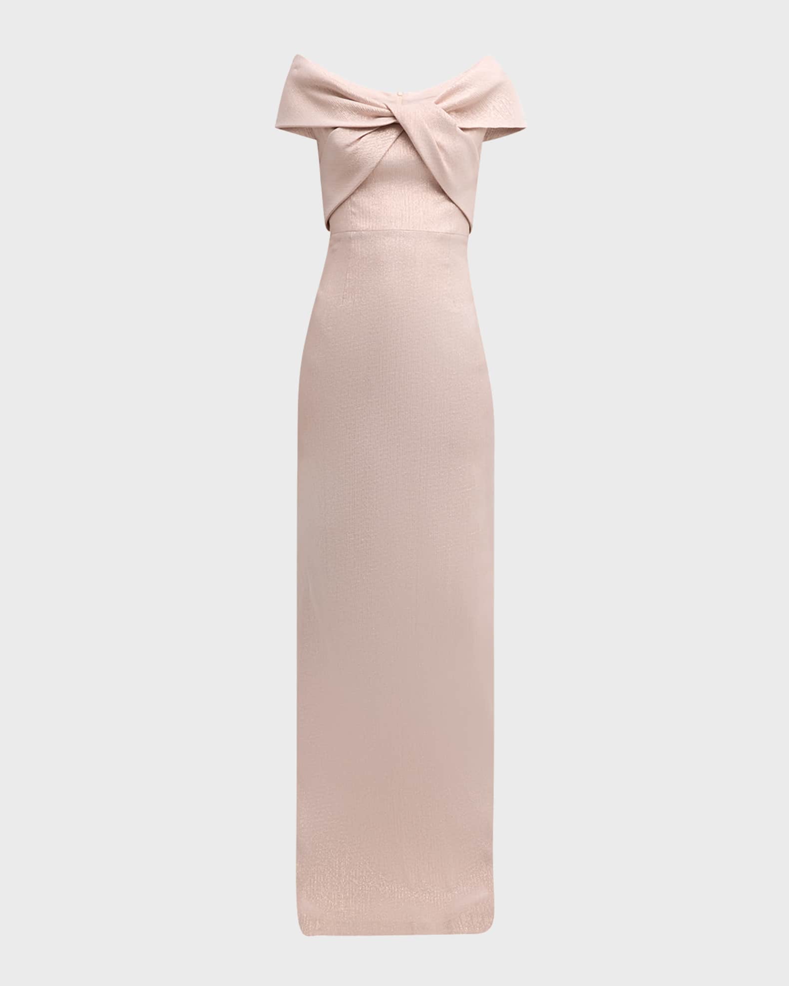 Jacquard Off-Shoulder Twist Gown 0