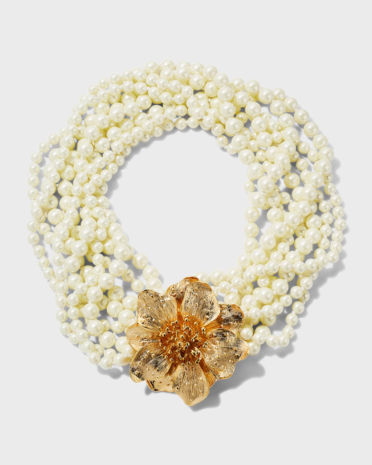 Gold Magnolia-Motif Pearly Necklace 0