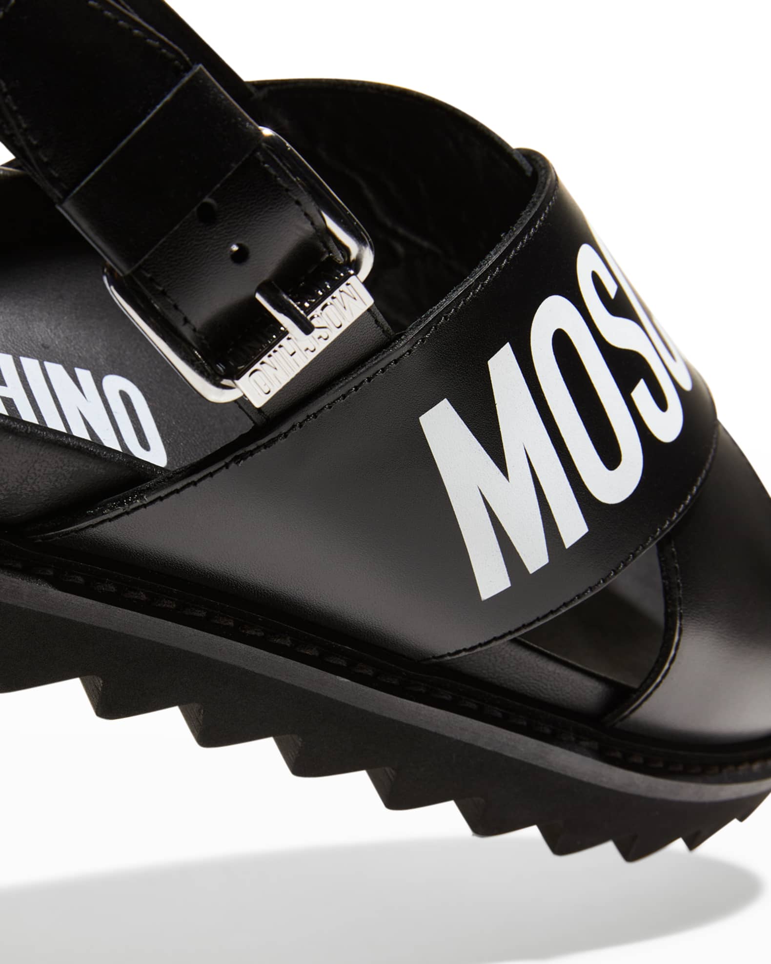 Moschino Men's Leather Crisscross Logo Sandals Neiman Marcus