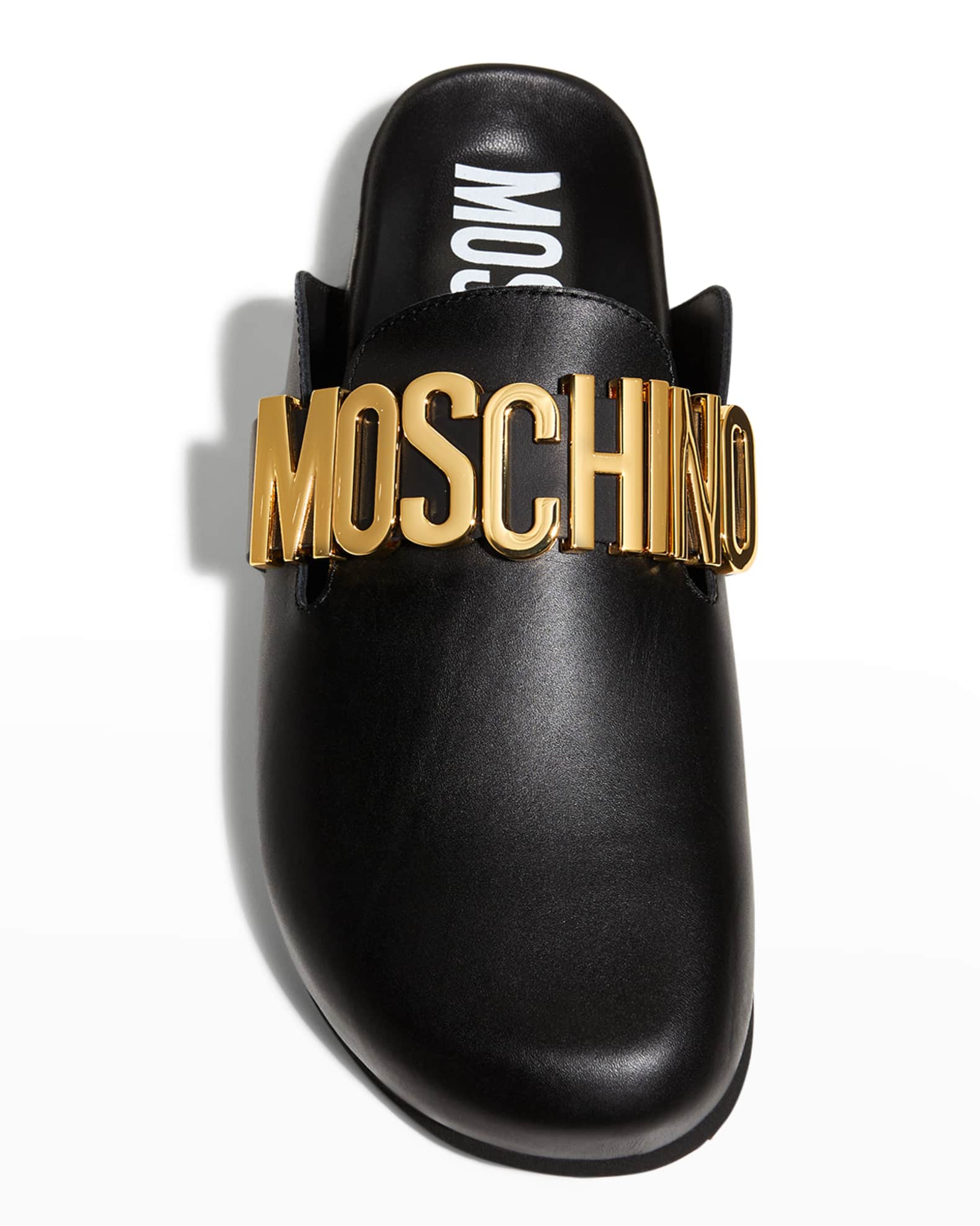 Moschino Men's Sabot Logo Leather Mules Neiman Marcus