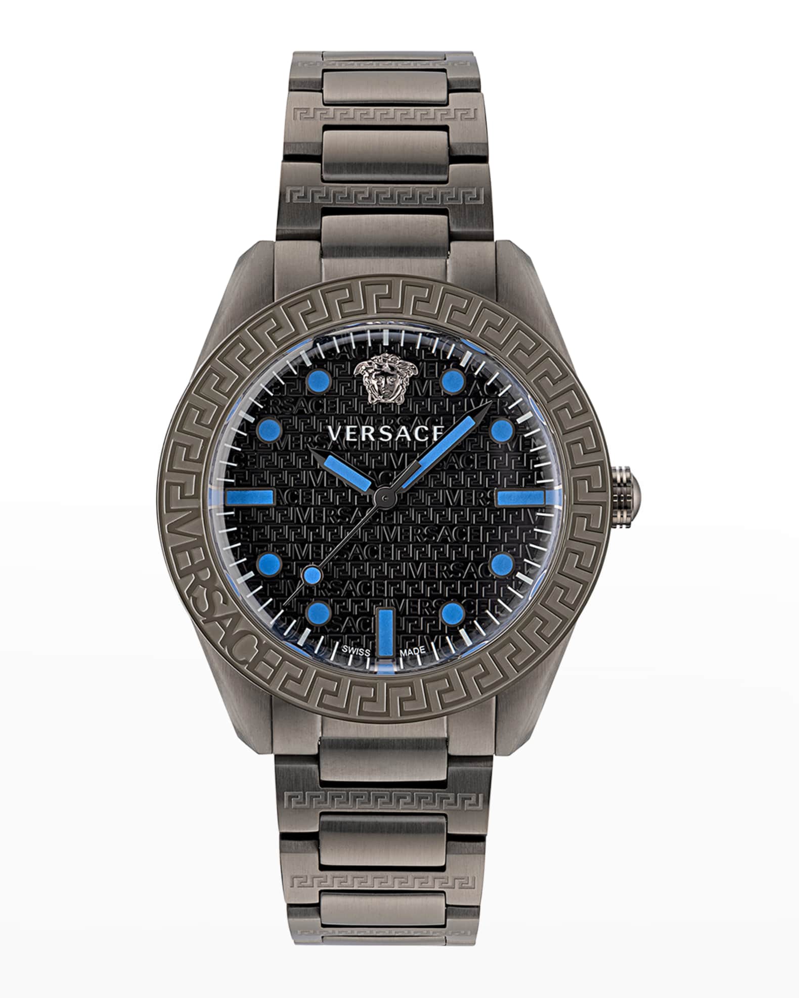 Versace Men's Greca Dome IP Gunmetal Bracelet Watch, 42mm | Neiman Marcus