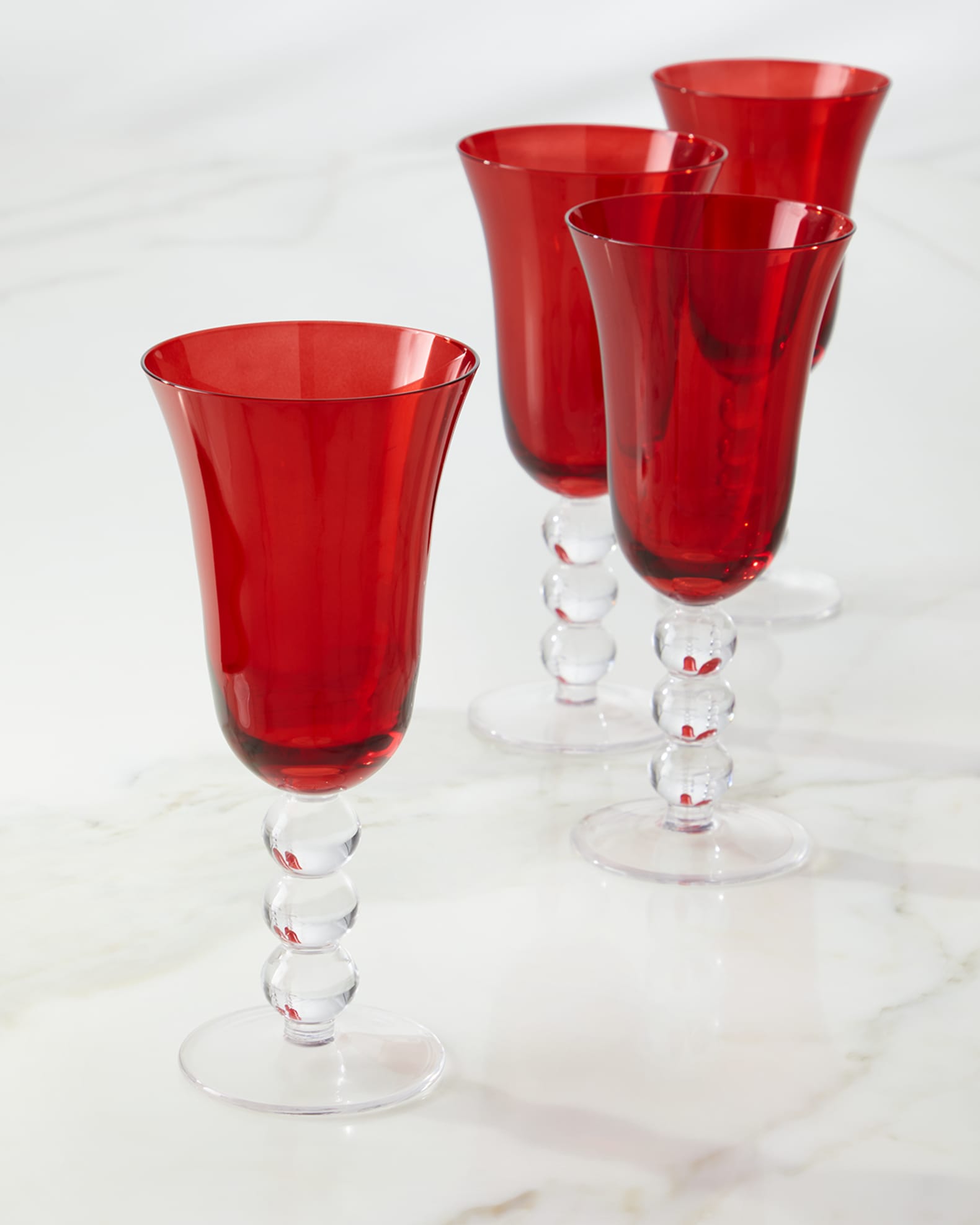 Set of 2 Vintage Wine Glasses - Goblets. Gorgeous Red with Clear stems