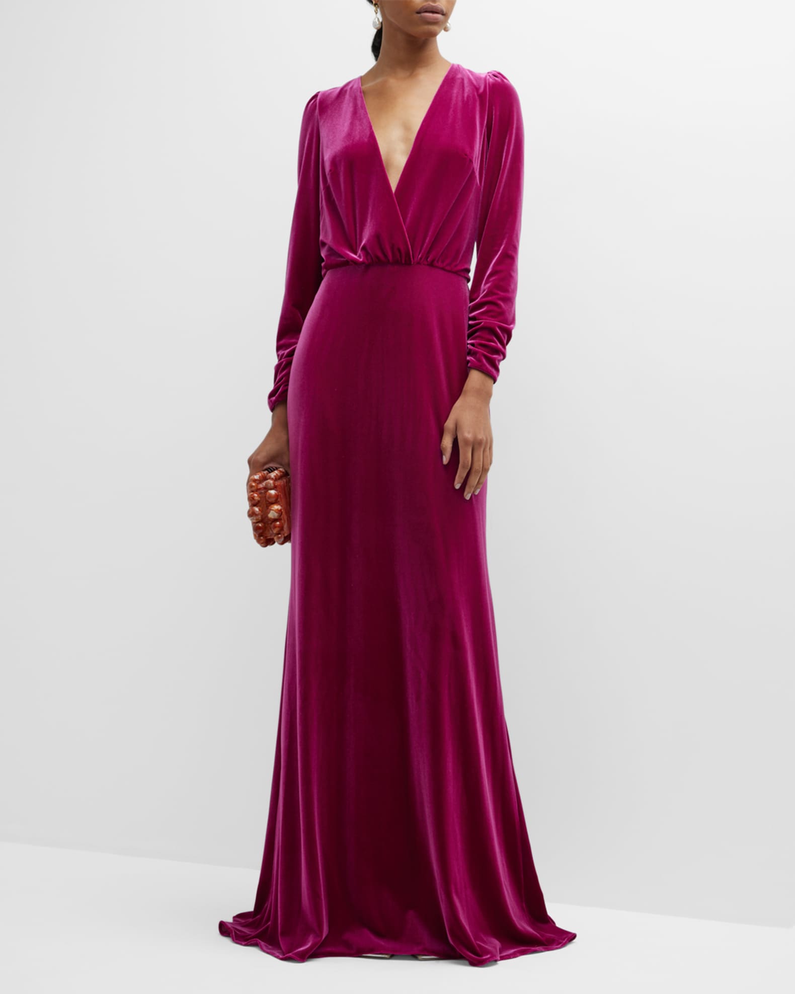 Monique Lhuillier Reo Plunging Velvet Gown | Neiman Marcus