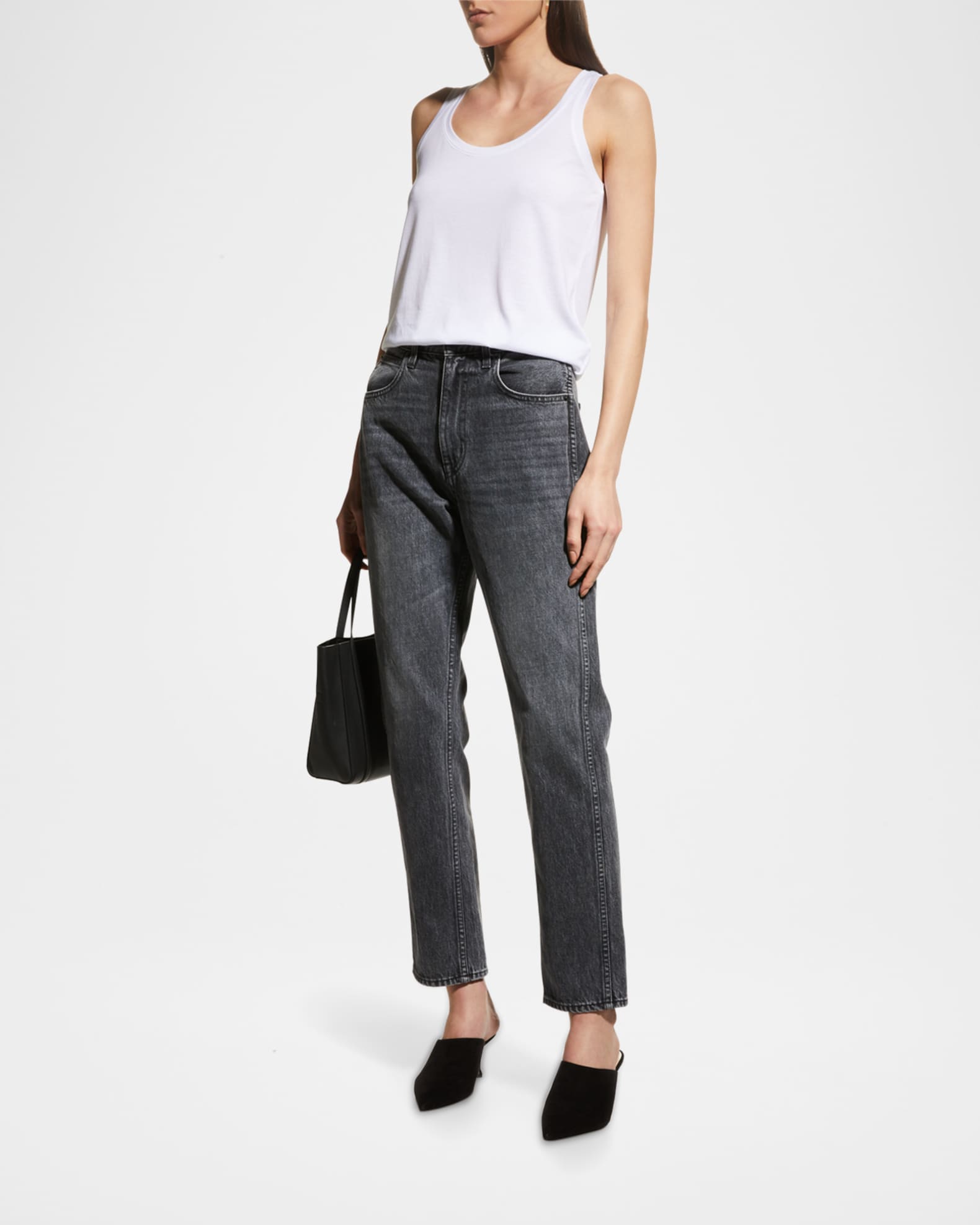 Majestic Lyocell Ribbed Scoop Neck Tank in Noir