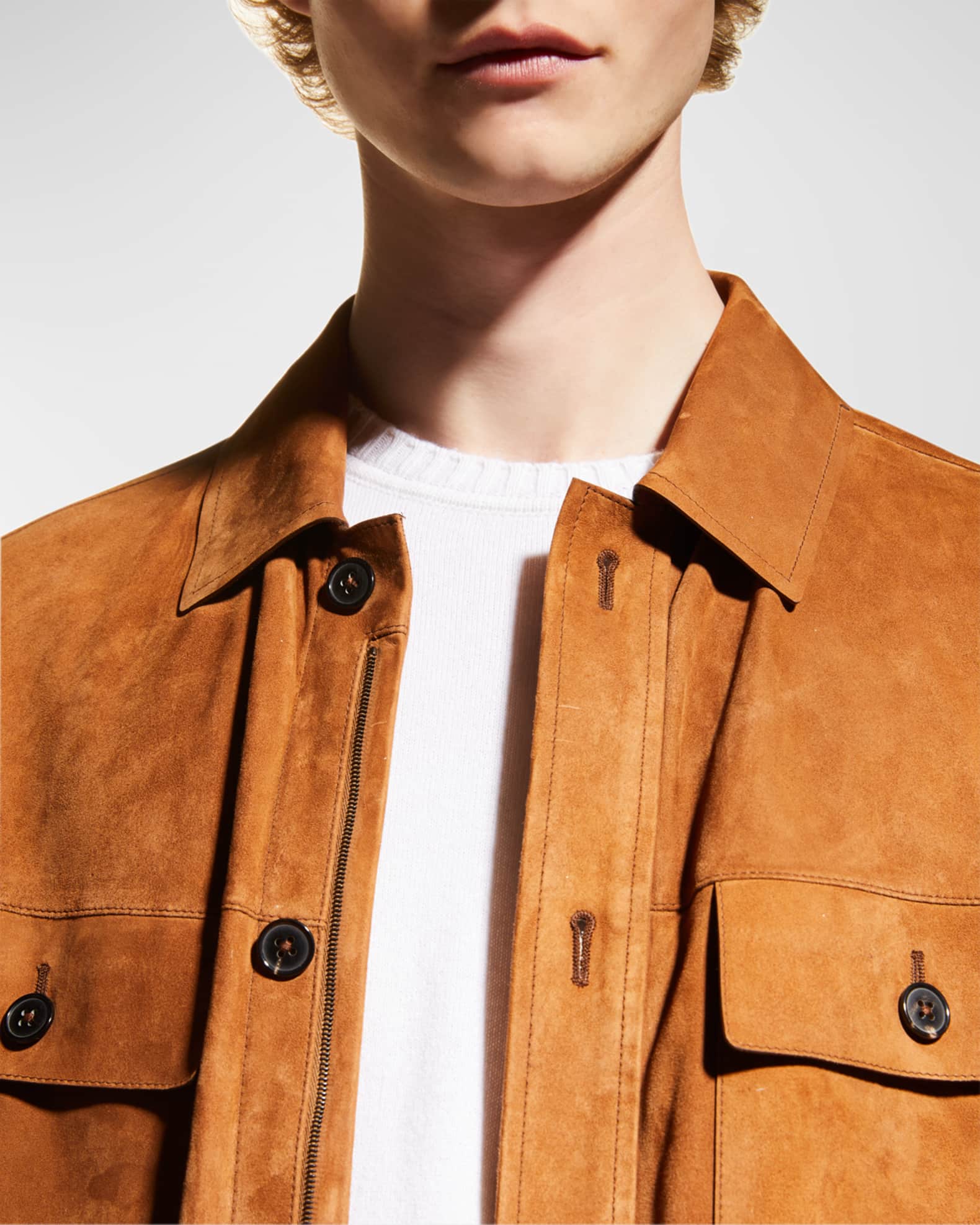 Adrien Men's Suede Leather Overshirt - Navy Blue main image 0