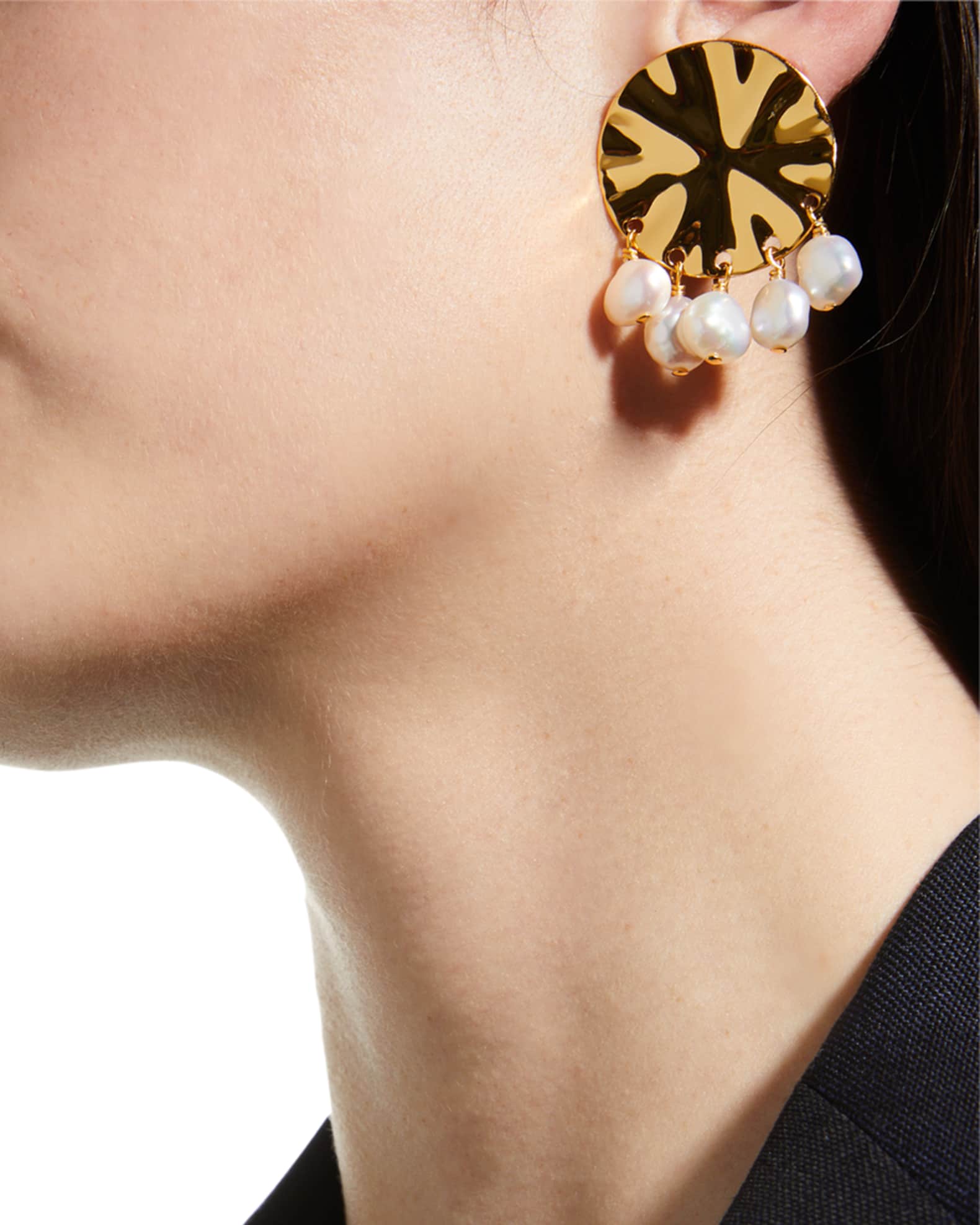 Wavy Clip Pearl Drop Earrings 1