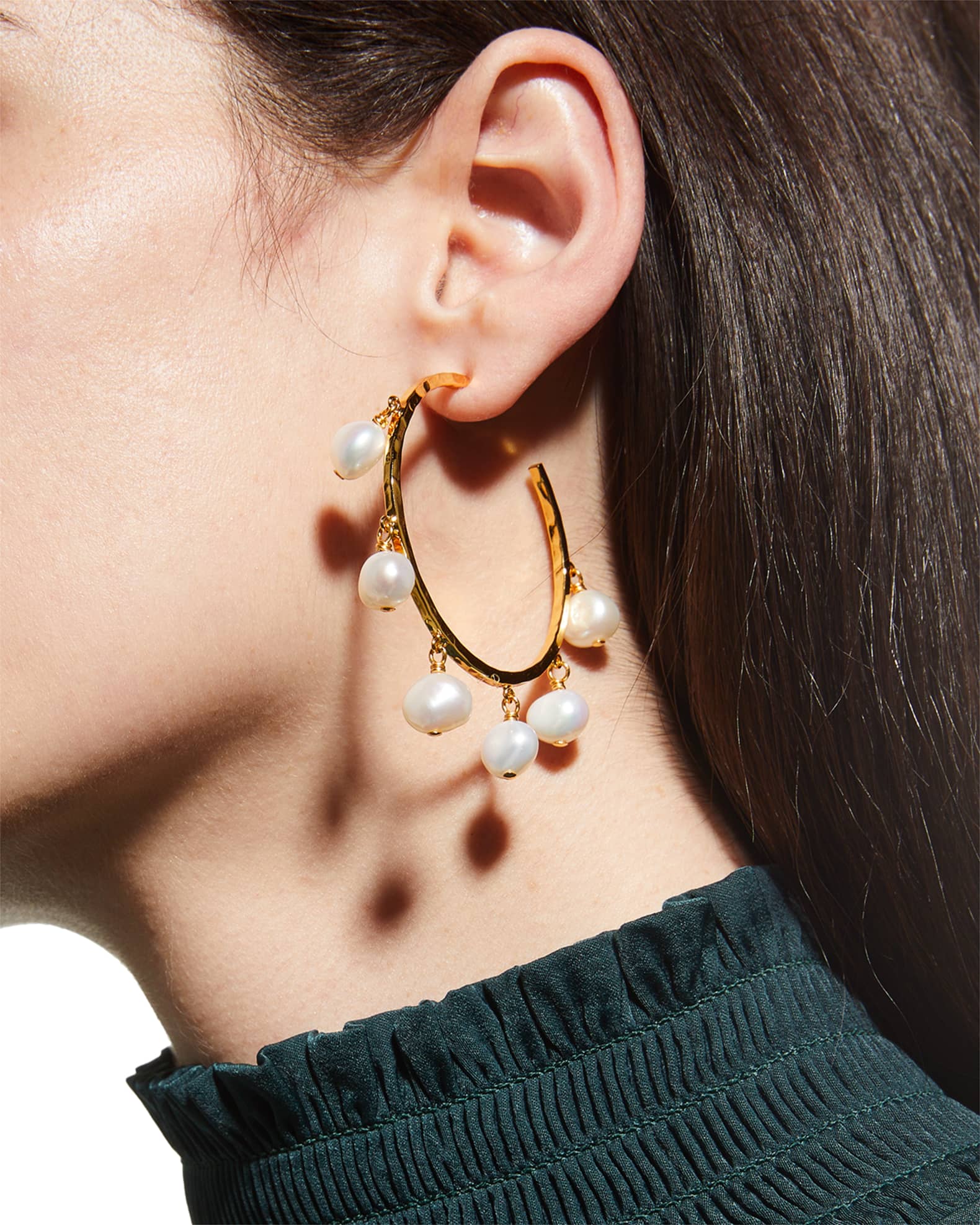 Pearl Drop Skinny Hoop Earrings 1