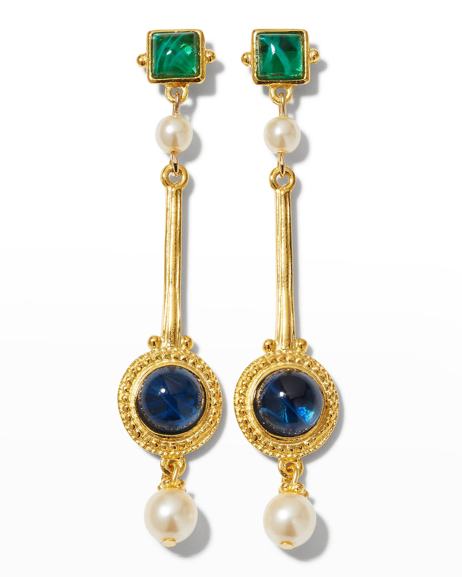 Vintage Byzantine Cross Pearl Drop Earrings in Gold