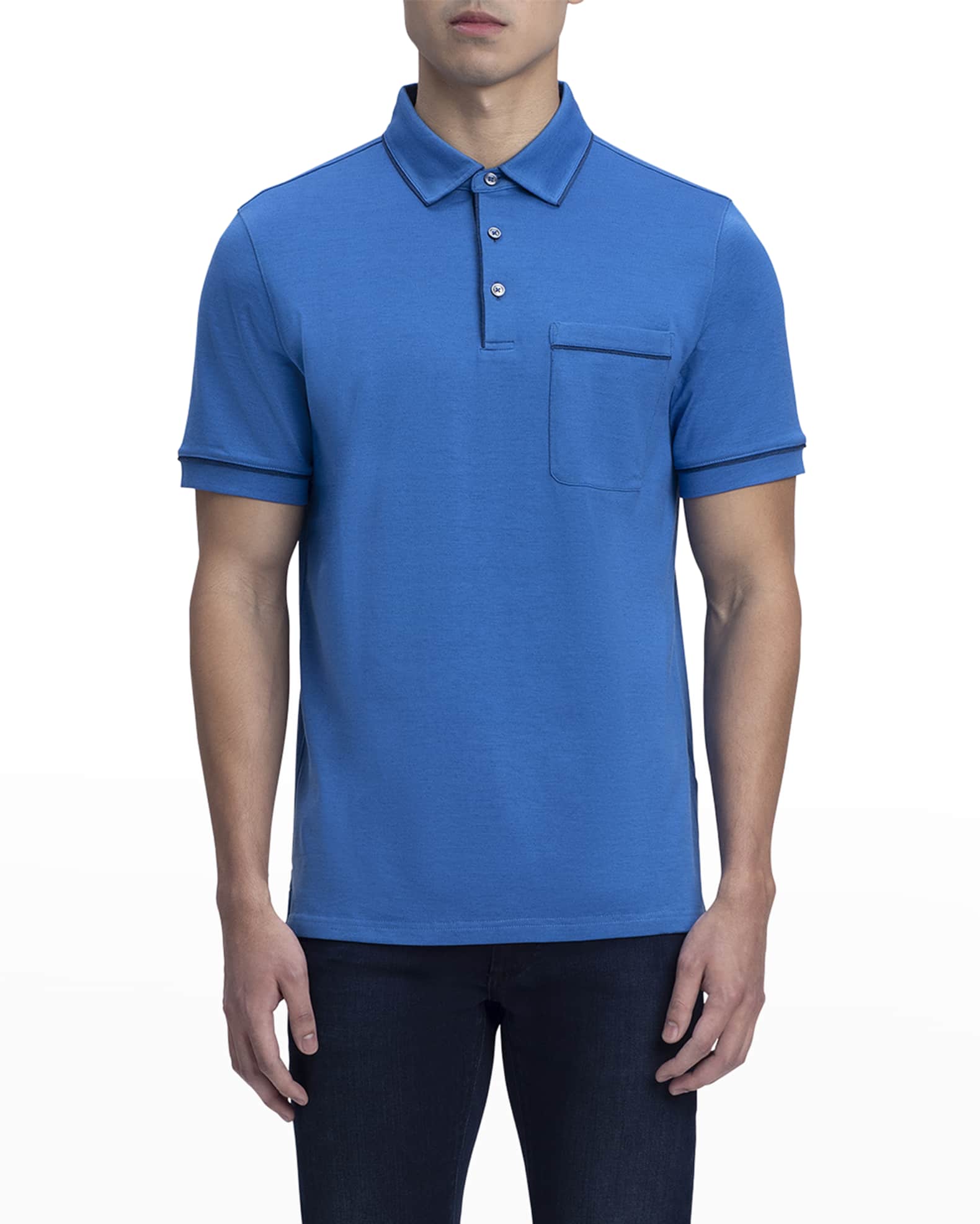 Bugatchi Men's Pima Cotton Polo Shirt with Pocket Neiman Marcus