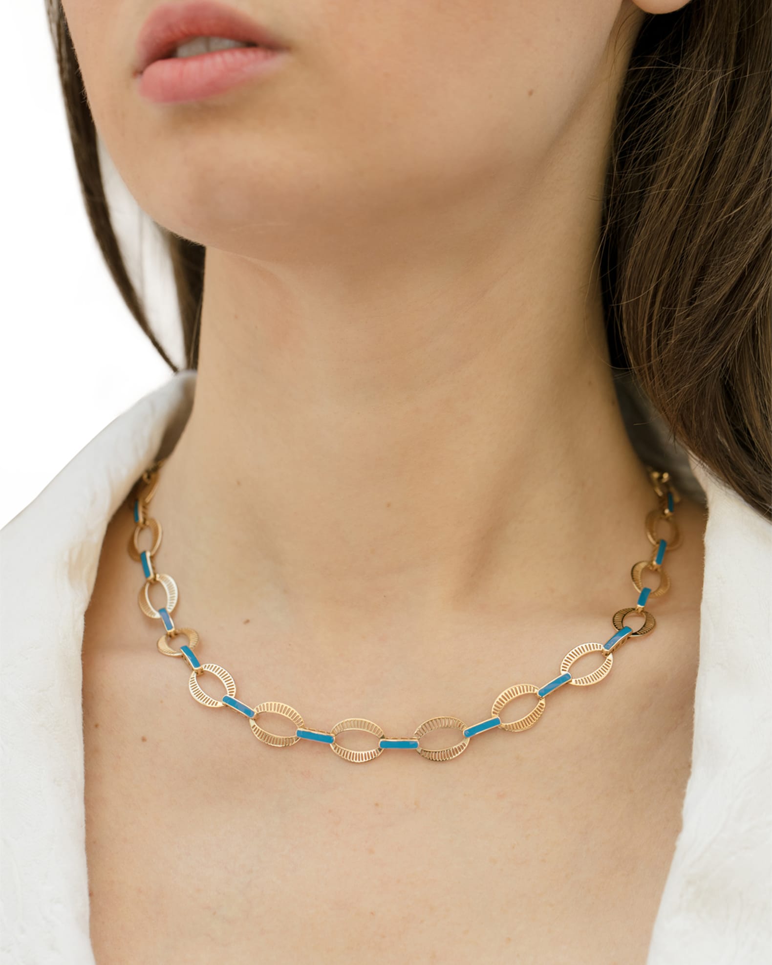 Yellow Gold Full Chunky Chain Necklace with Blue Enamel 1