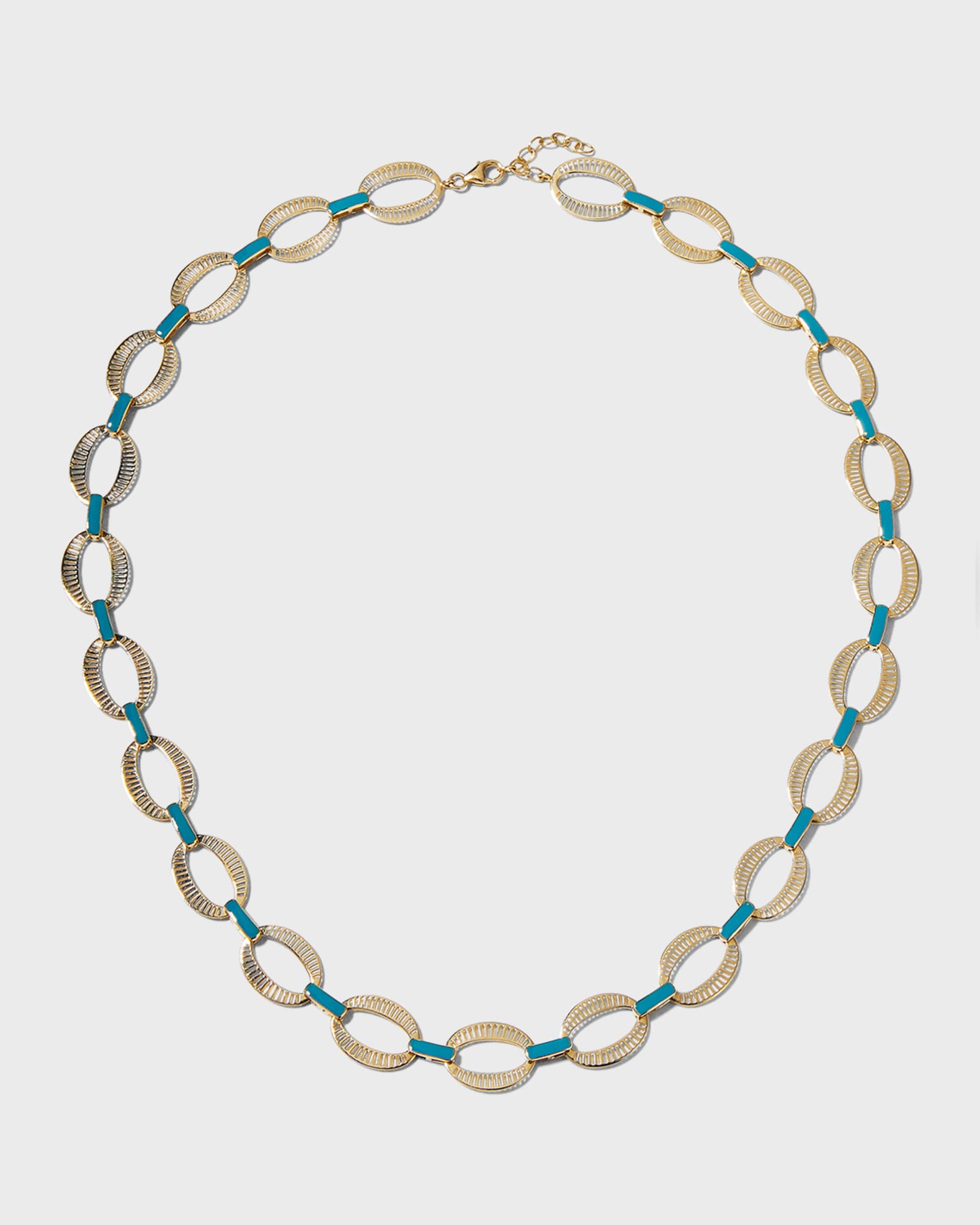 Yellow Gold Full Chunky Chain Necklace with Blue Enamel 0