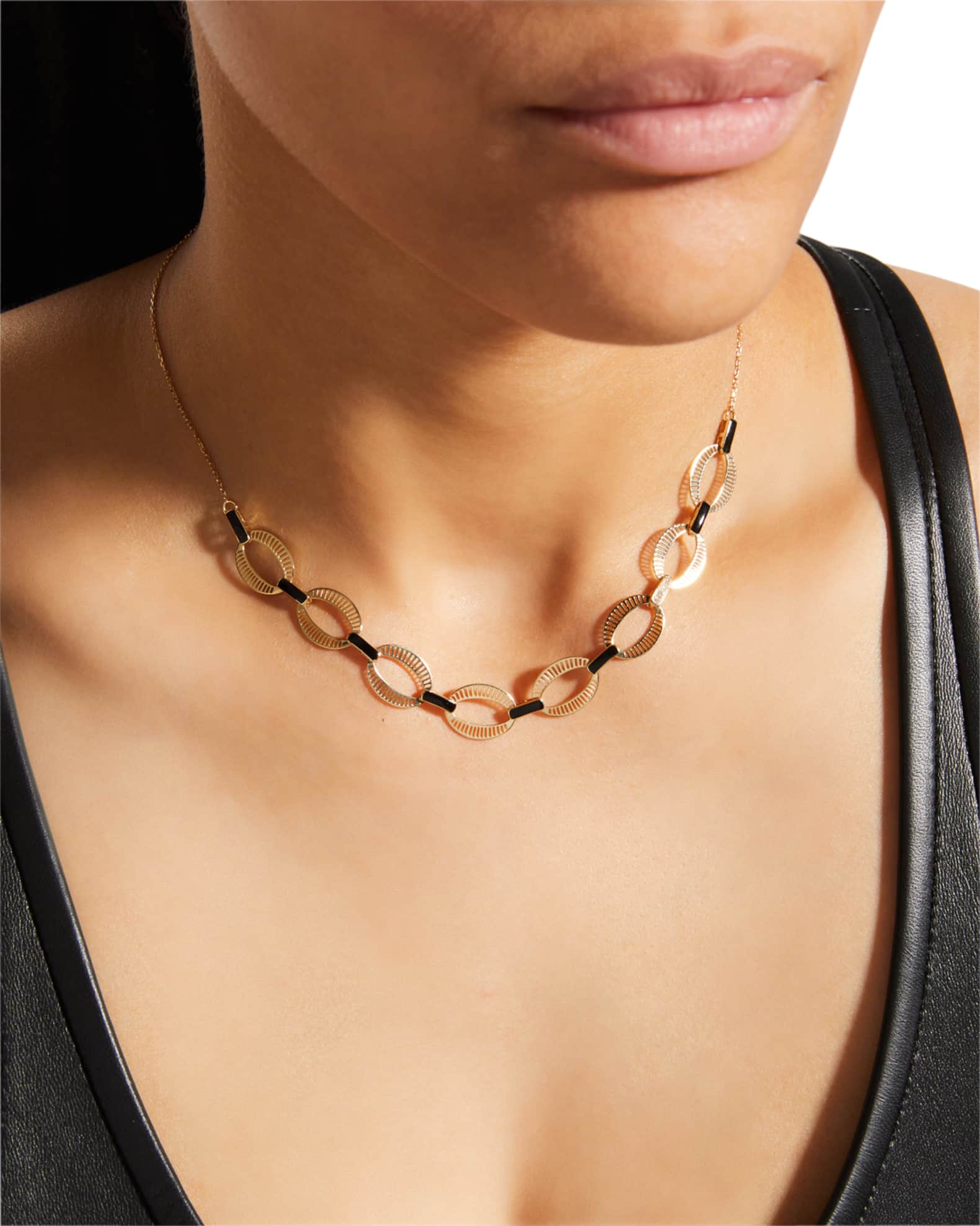 Black Enamel Diamond Chunky Chain Necklace 1